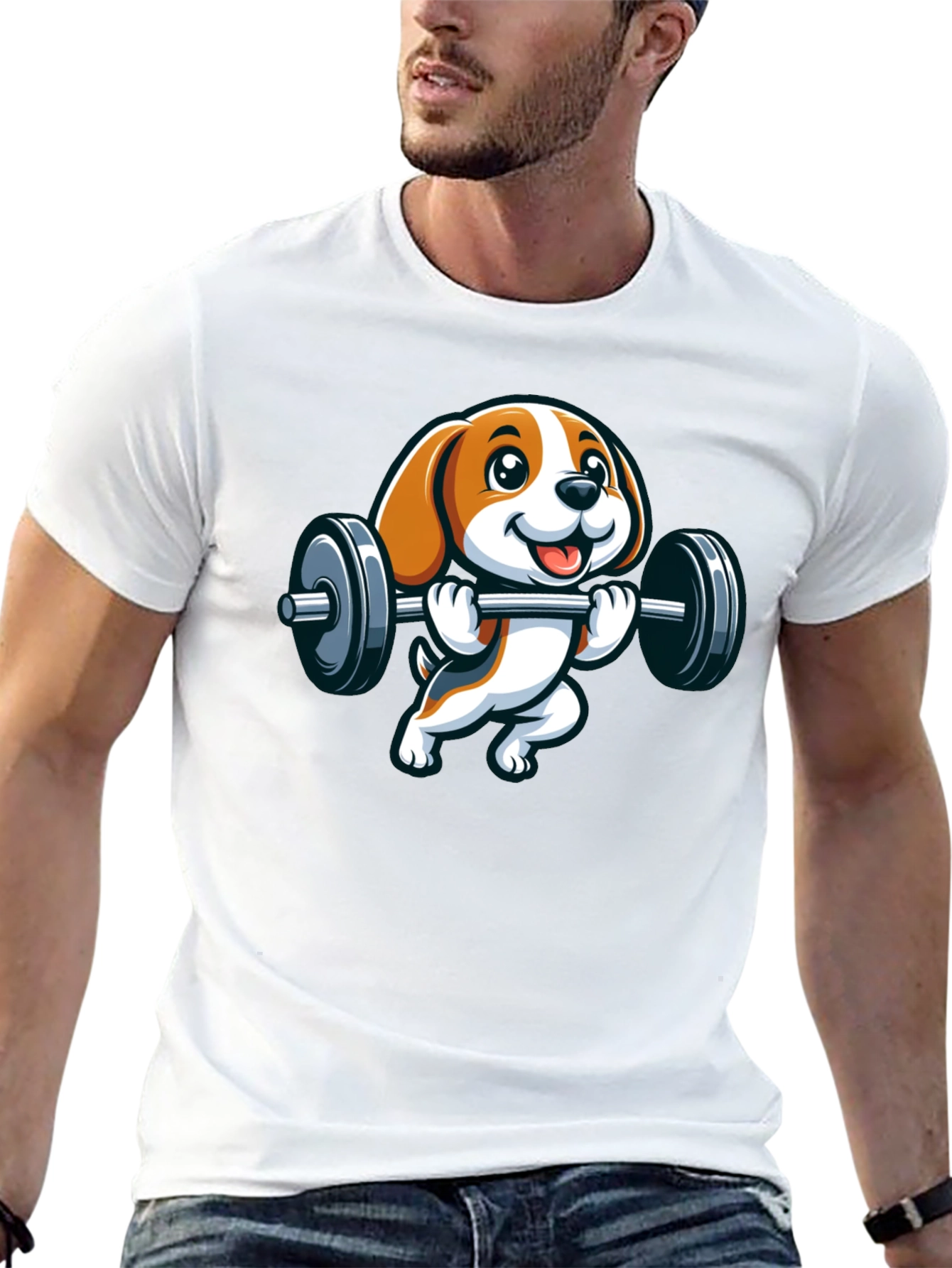 Black Cute Dog Lifting Weights Graphic T-Shirt view 13