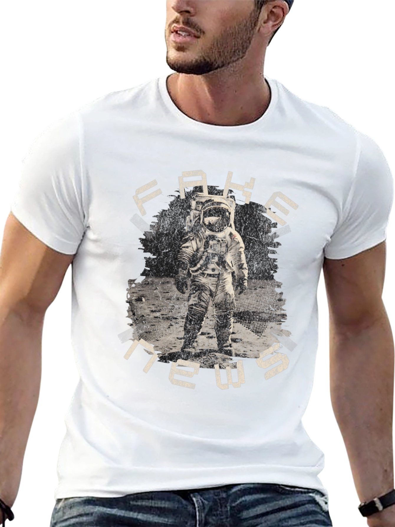 Black Fake News Astronaut Graphic T-Shirt view 13