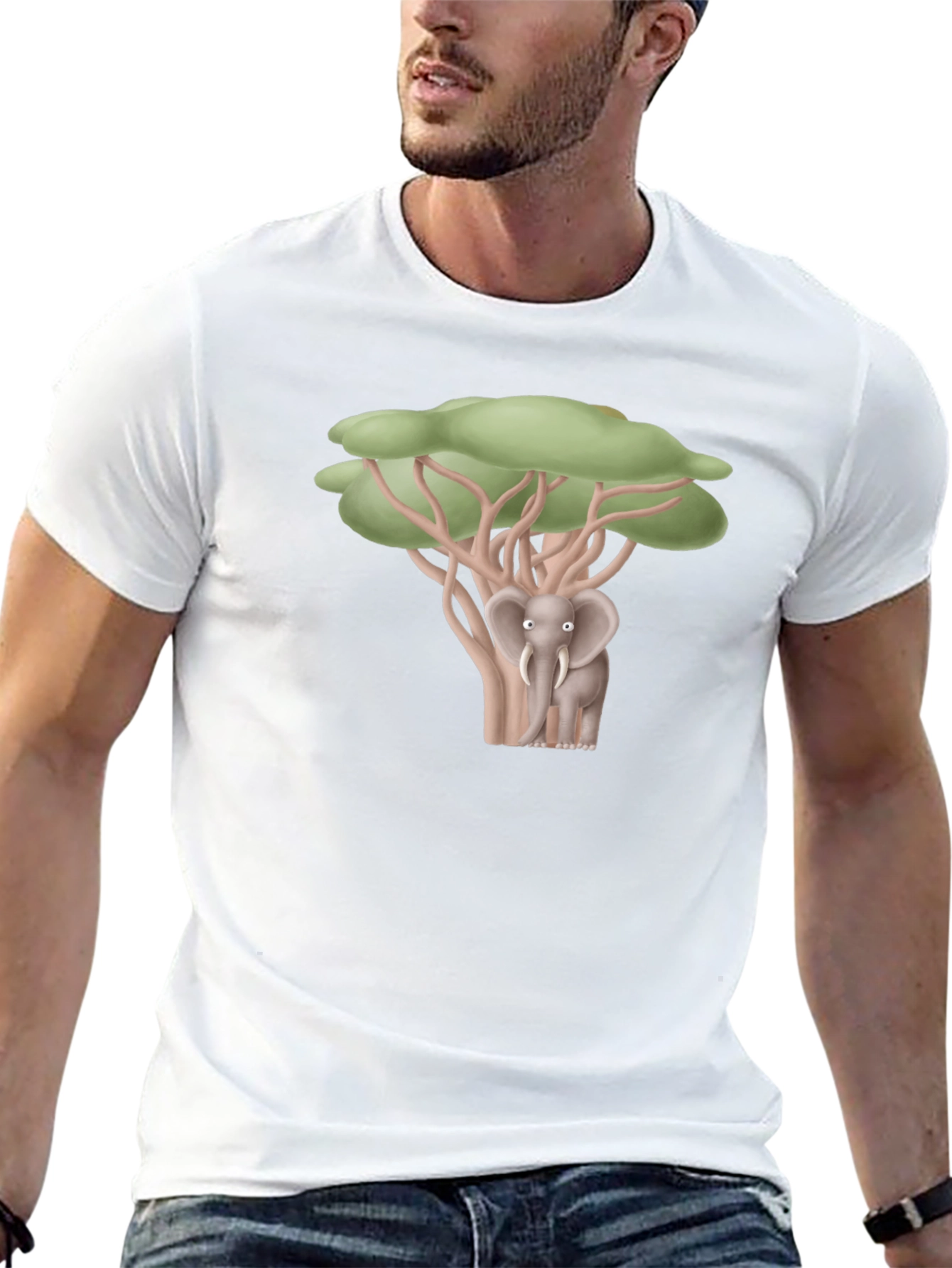 Black Elephant Under Tree Graphic T-Shirt view 13