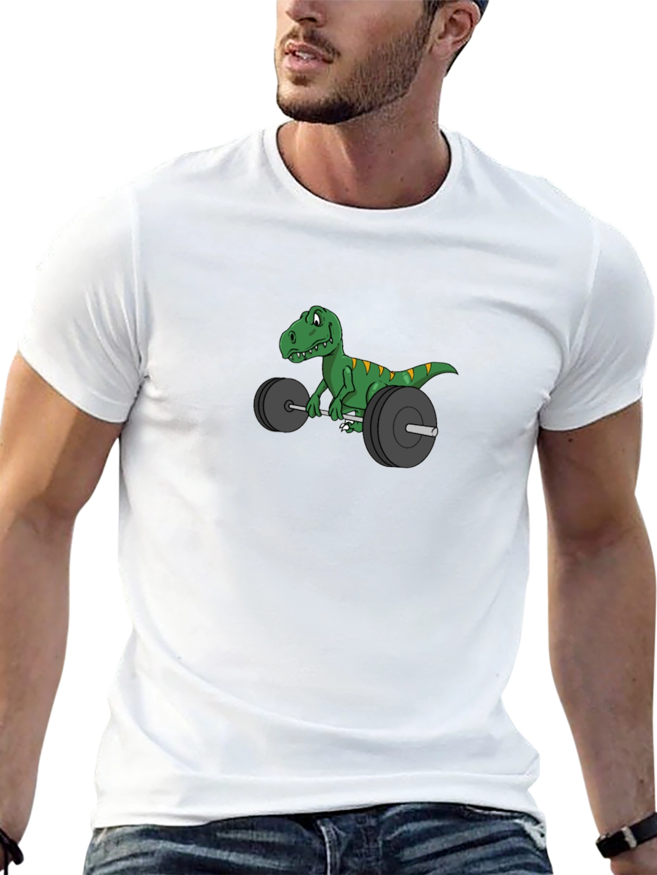 Black Dino Weightlifter T-Shirt - Funny Gym Tee view 13