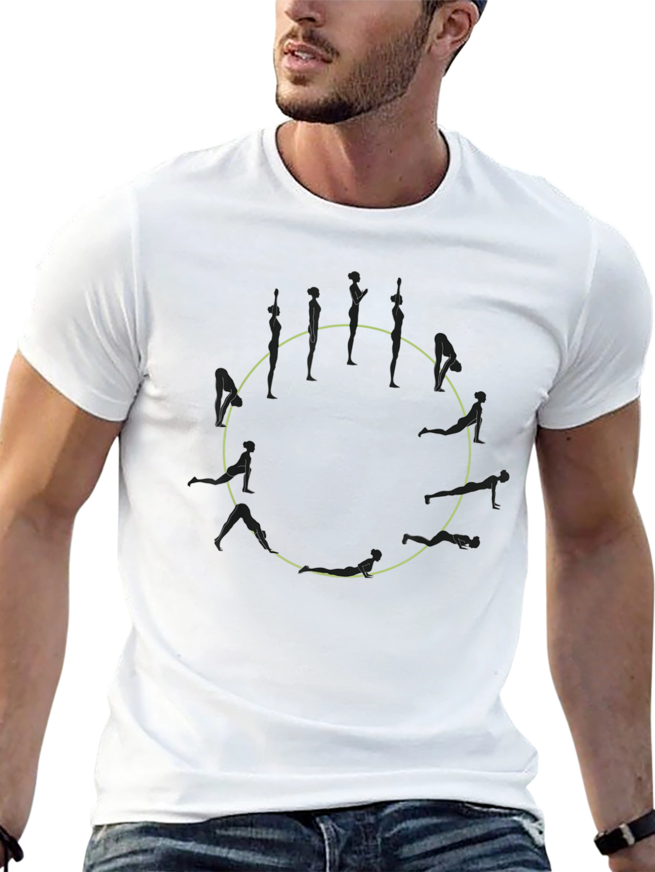 Black Yoga Poses Circle Graphic Black Tee view 13