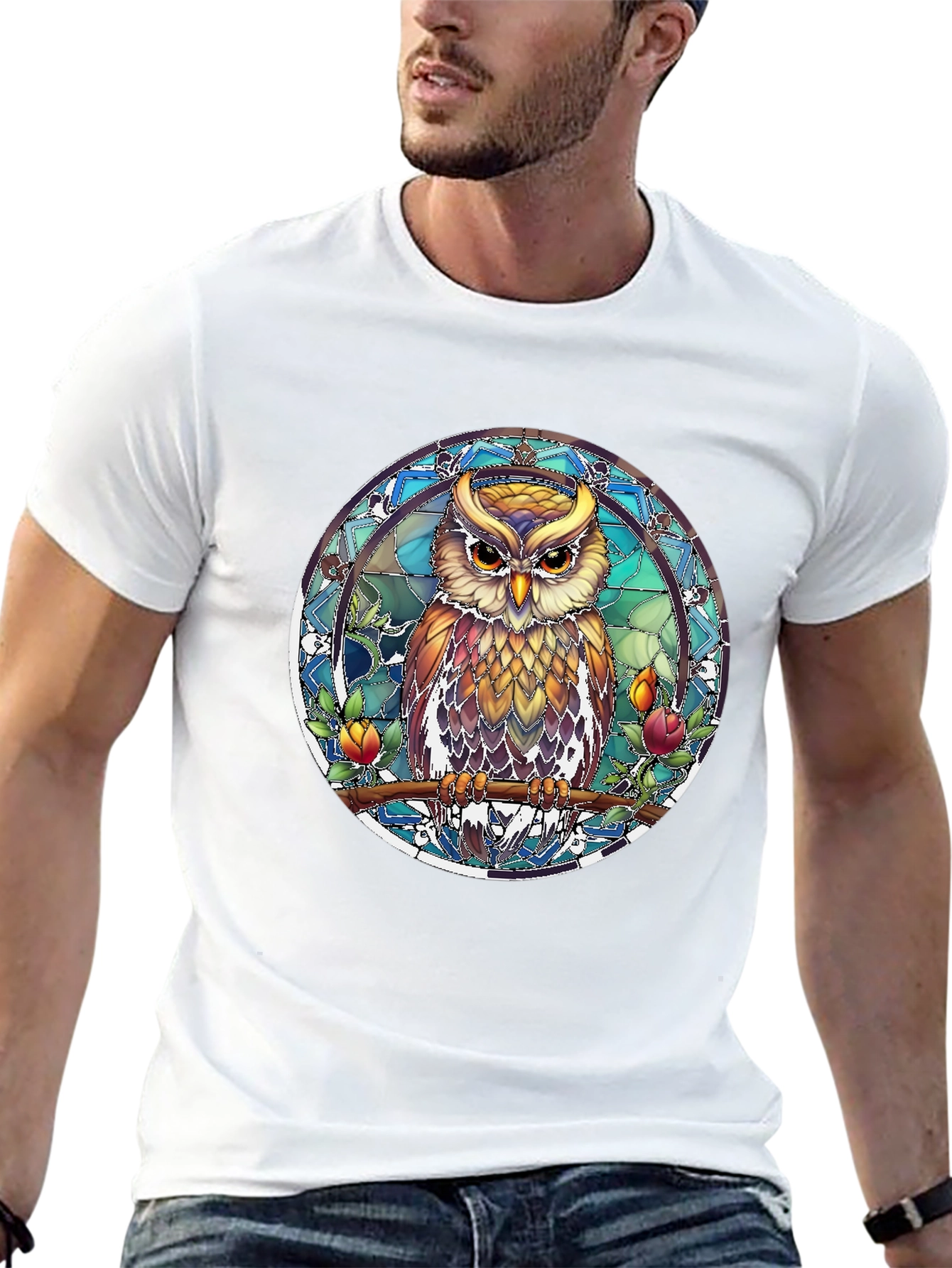 Black Owl Stained Glass Style Graphic Tee view 13