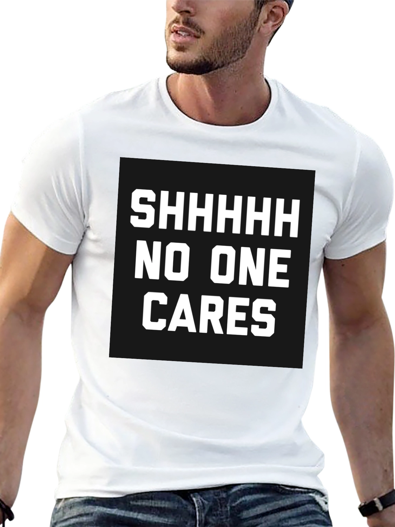 Black Funny Sarcastic T-Shirt - Shhhhh No One Cares view 13