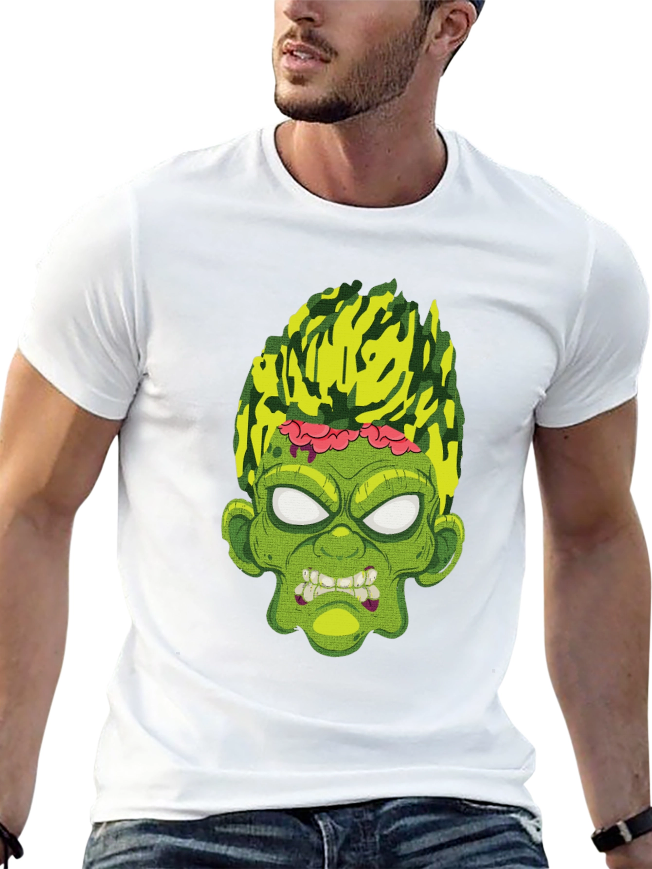 Zombie Face Graphic T-Shirt - Men's Black Tee - 13