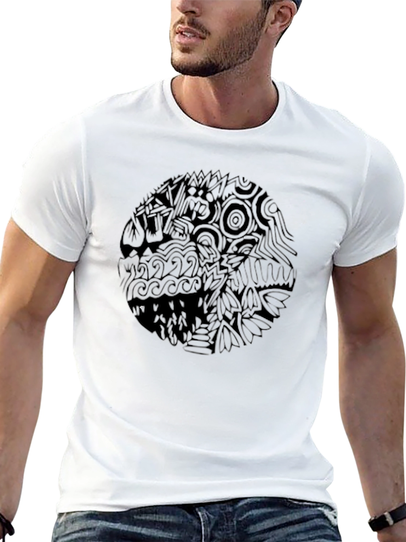 Abstract Graphic Print Men's Black T-Shirt - 13