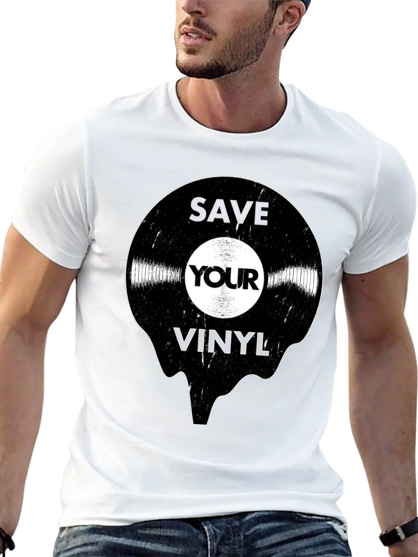 Black Save Your Vinyl Record Graphic T-Shirt - Retro Music Lover Tee view 13