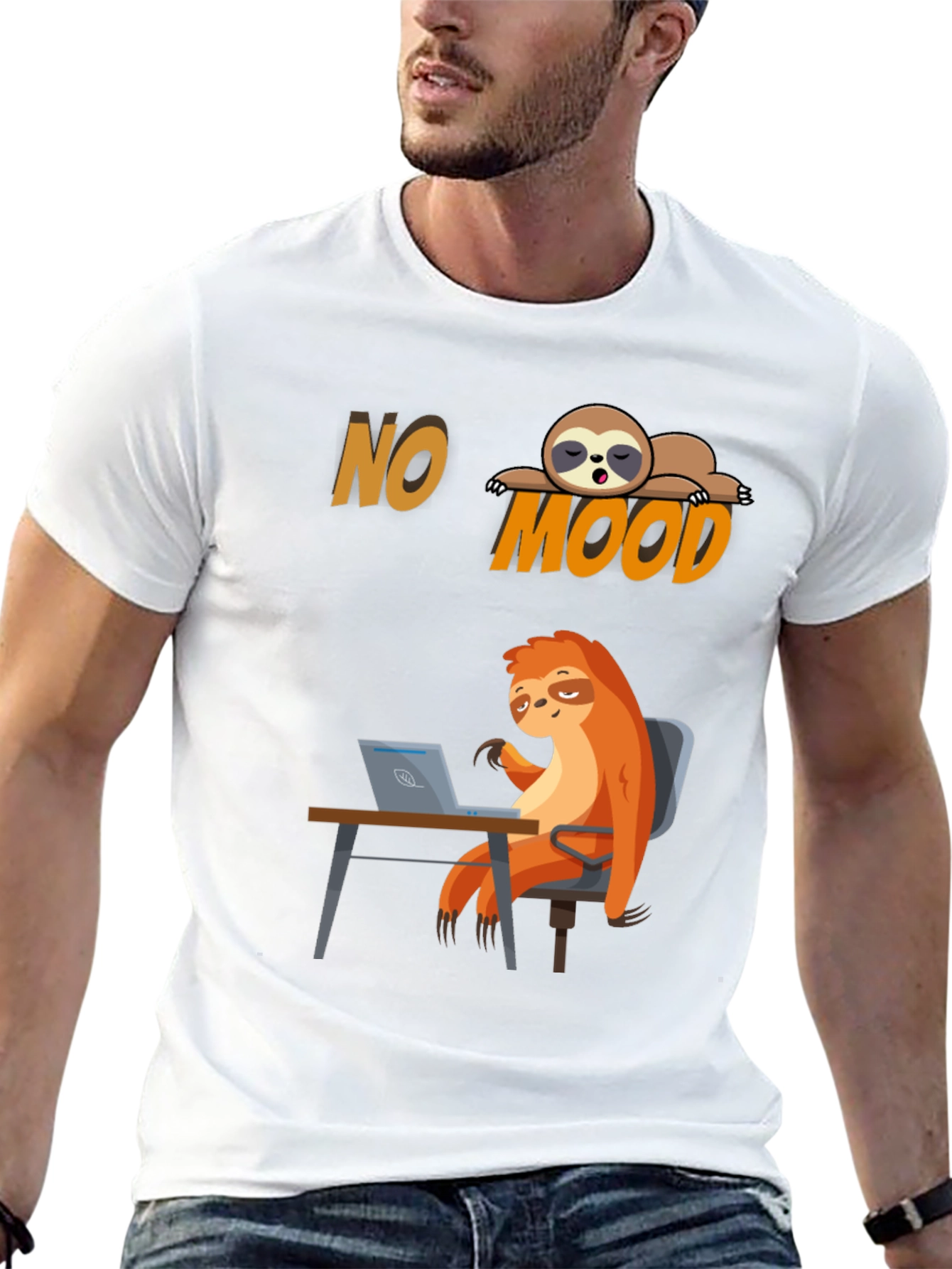 Black No Mood Sloth Graphic Tee - Relaxed & Funny view 13