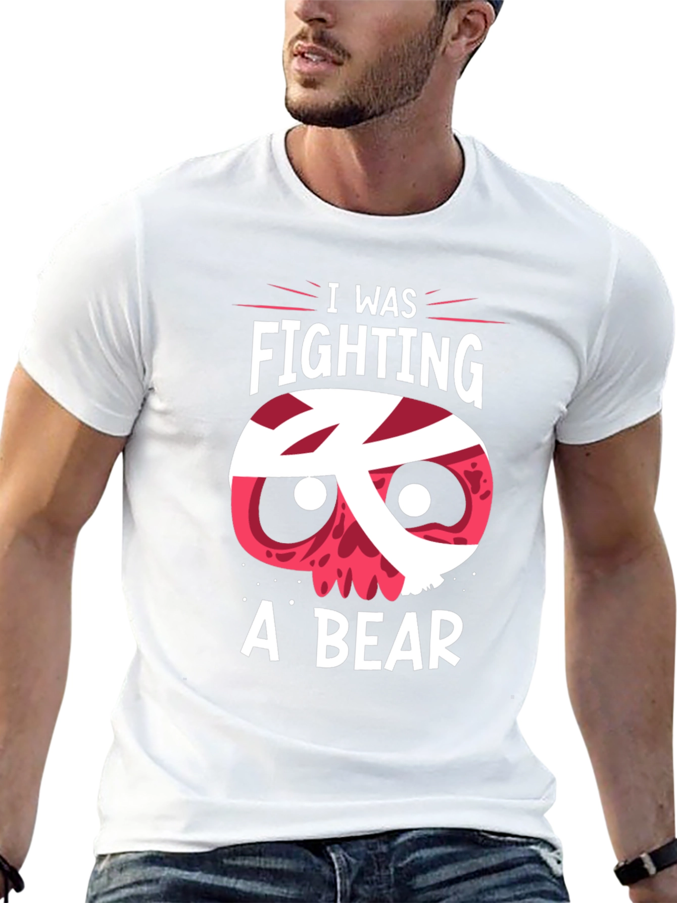 Black I Was Fighting A Bear Funny Graphic T-Shirt view 13
