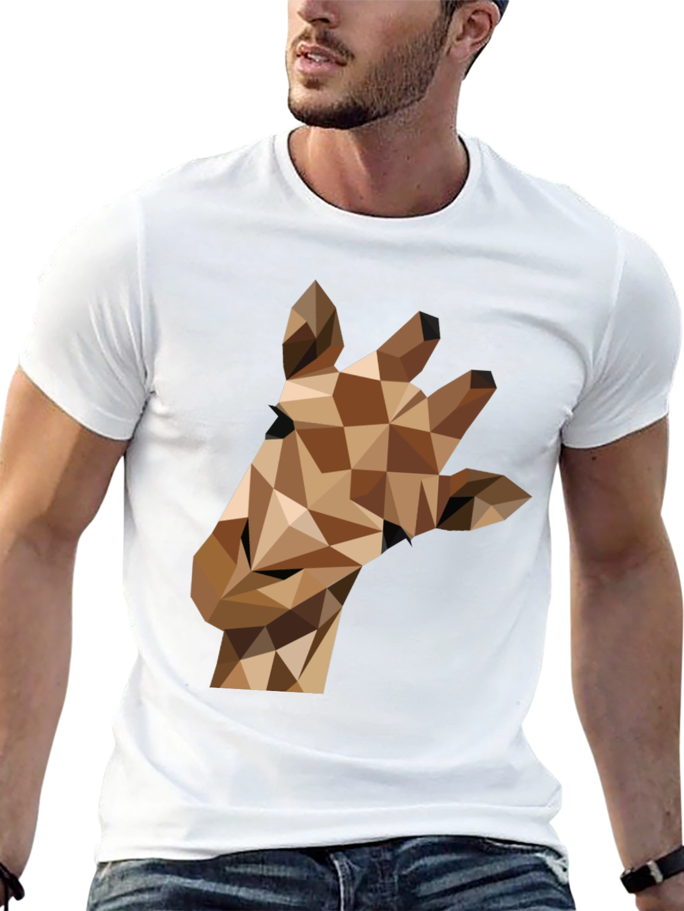 Black Geometric Giraffe Tee - Modern Animal Print Shirt view 13