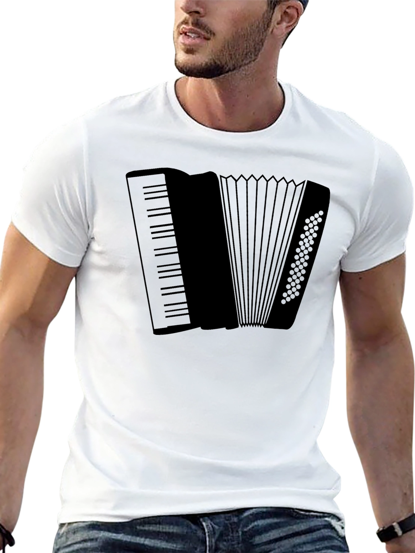 Black Accordion Graphic Tee - Stylish Musical Instrument Shirt view 13