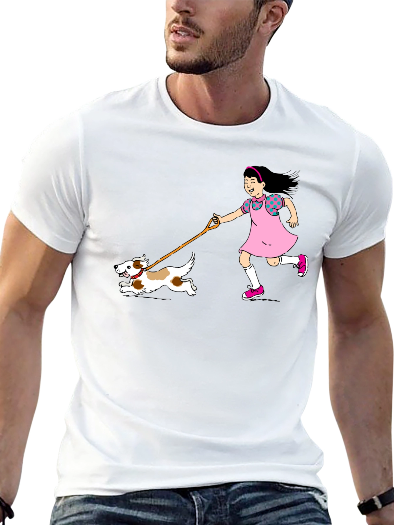 Black Girl & Dog T-Shirt - Black Cotton Graphic Tee view 13