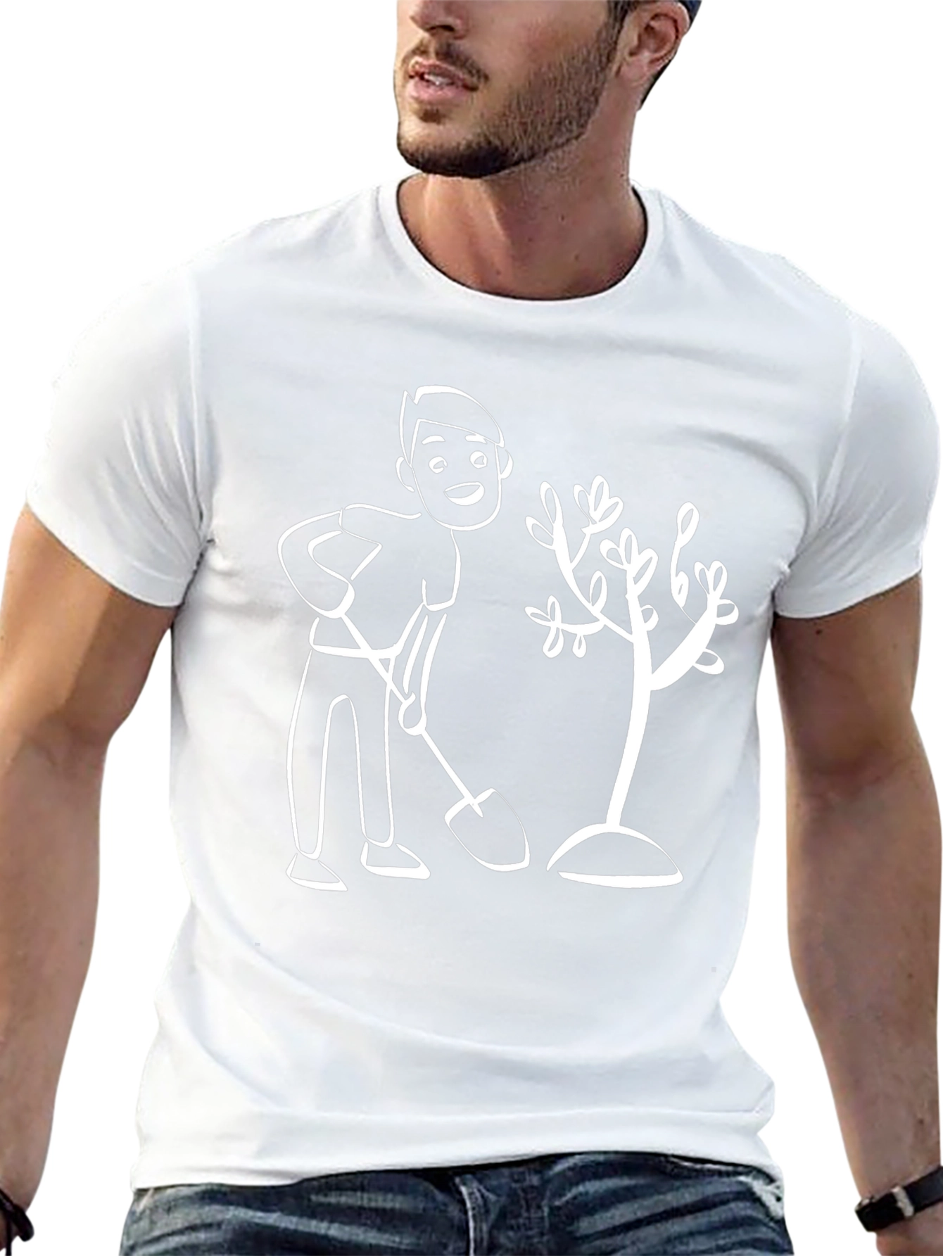 Cartoon Gardener Graphic T-Shirt - Black - 13