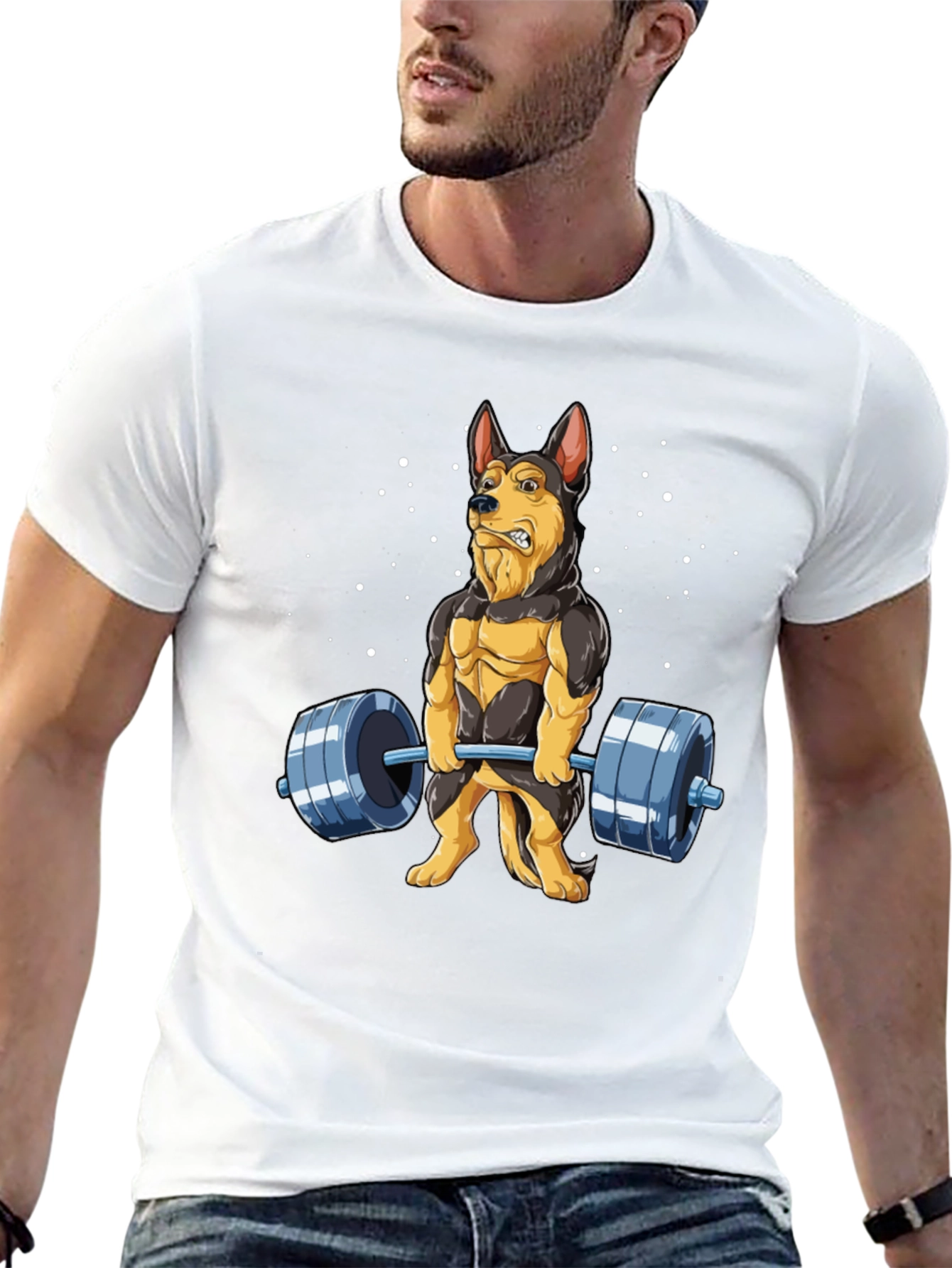 Black Funny Dog Lifting Weights T-Shirt view 13