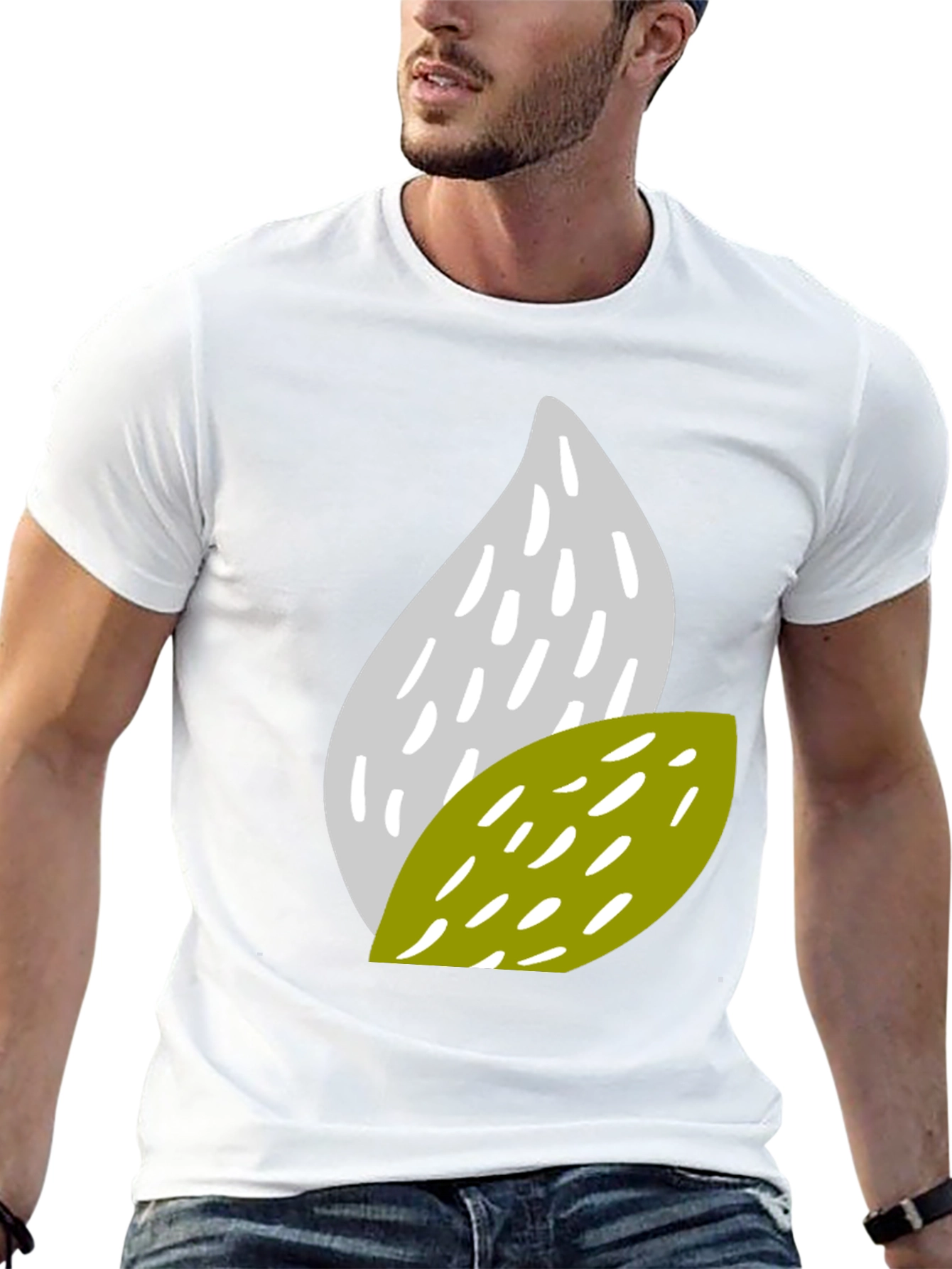 Black Abstract Leaf Pattern Black T-Shirt view 13