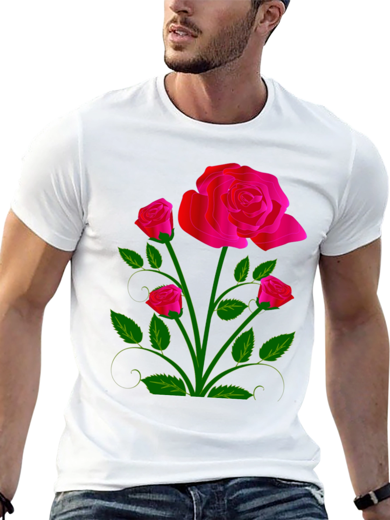 Black Black T-Shirt with Vivid Floral Rose Design view 13