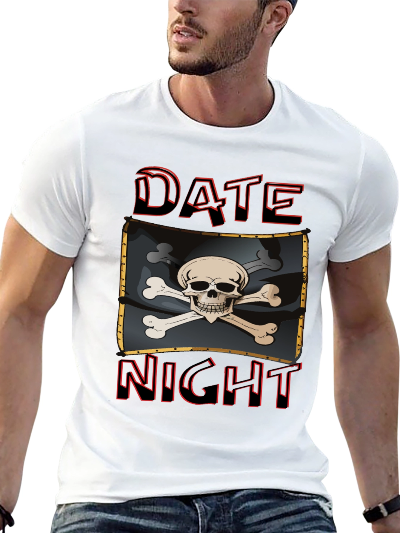 Black Date Night Skull and Crossbones Graphic T-Shirt view 13