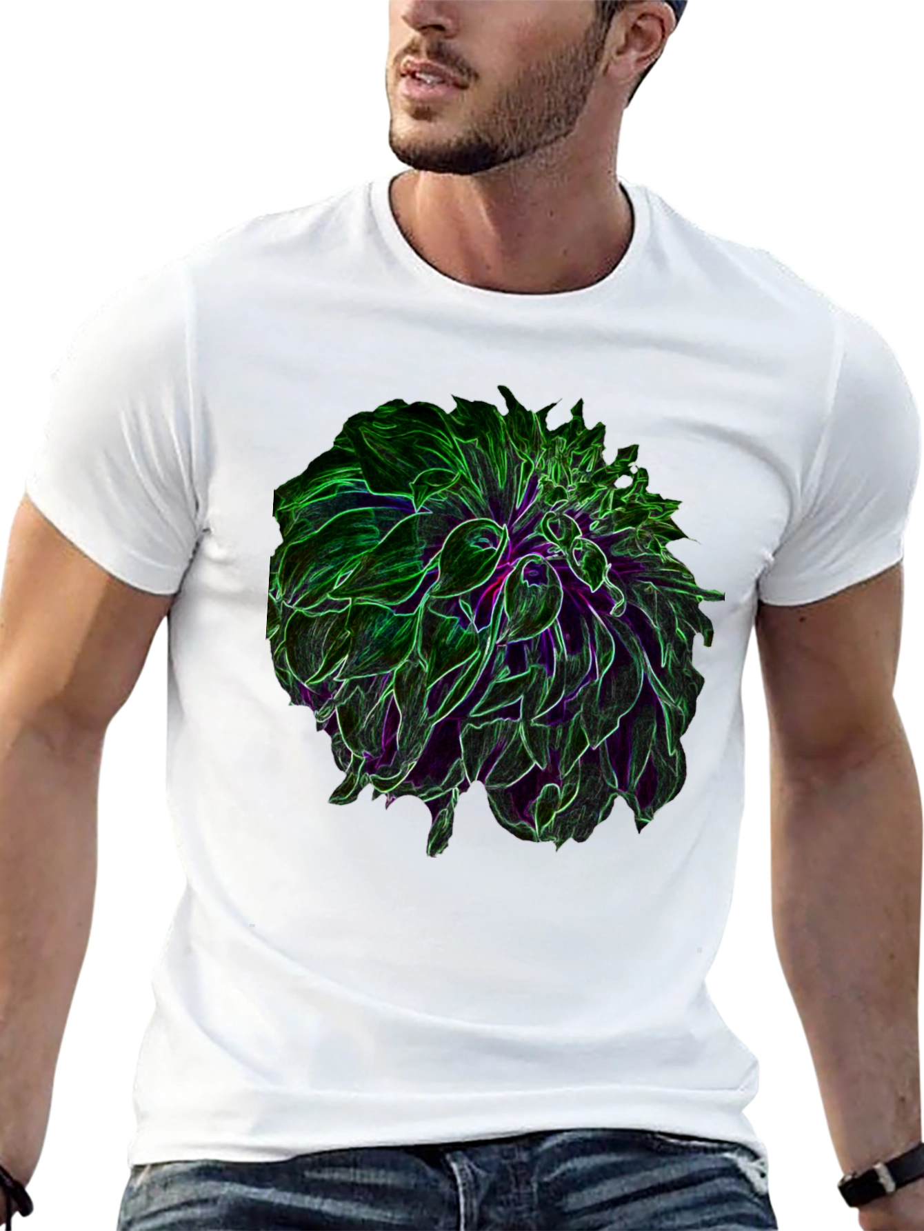 Black Neon Floral Graphic Black T-Shirt view 13