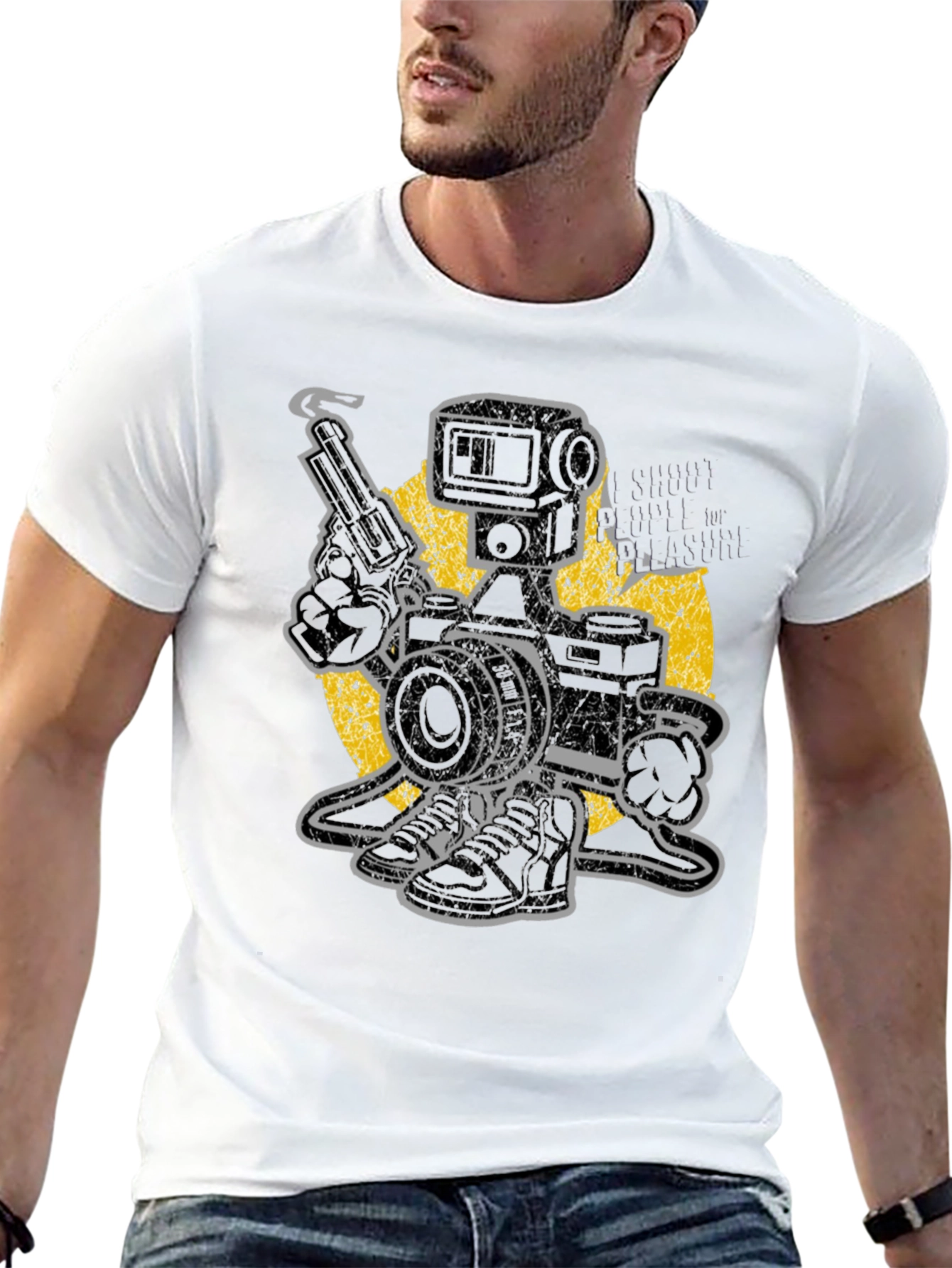 Black Retro Camera Robot T-Shirt - Shoot for Pleasure view 13