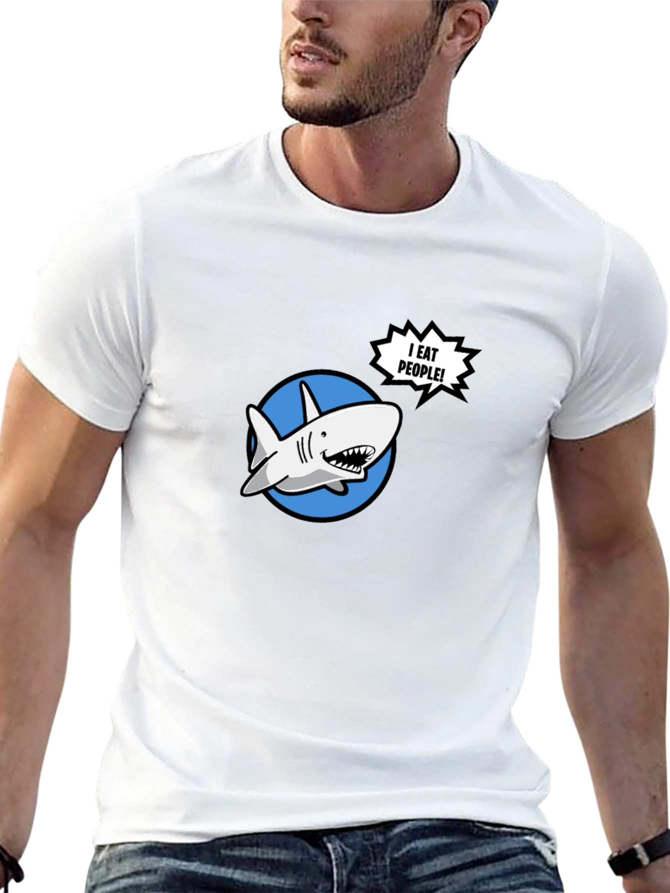 Black Funny Shark T-Shirt - I Eat People! view 13