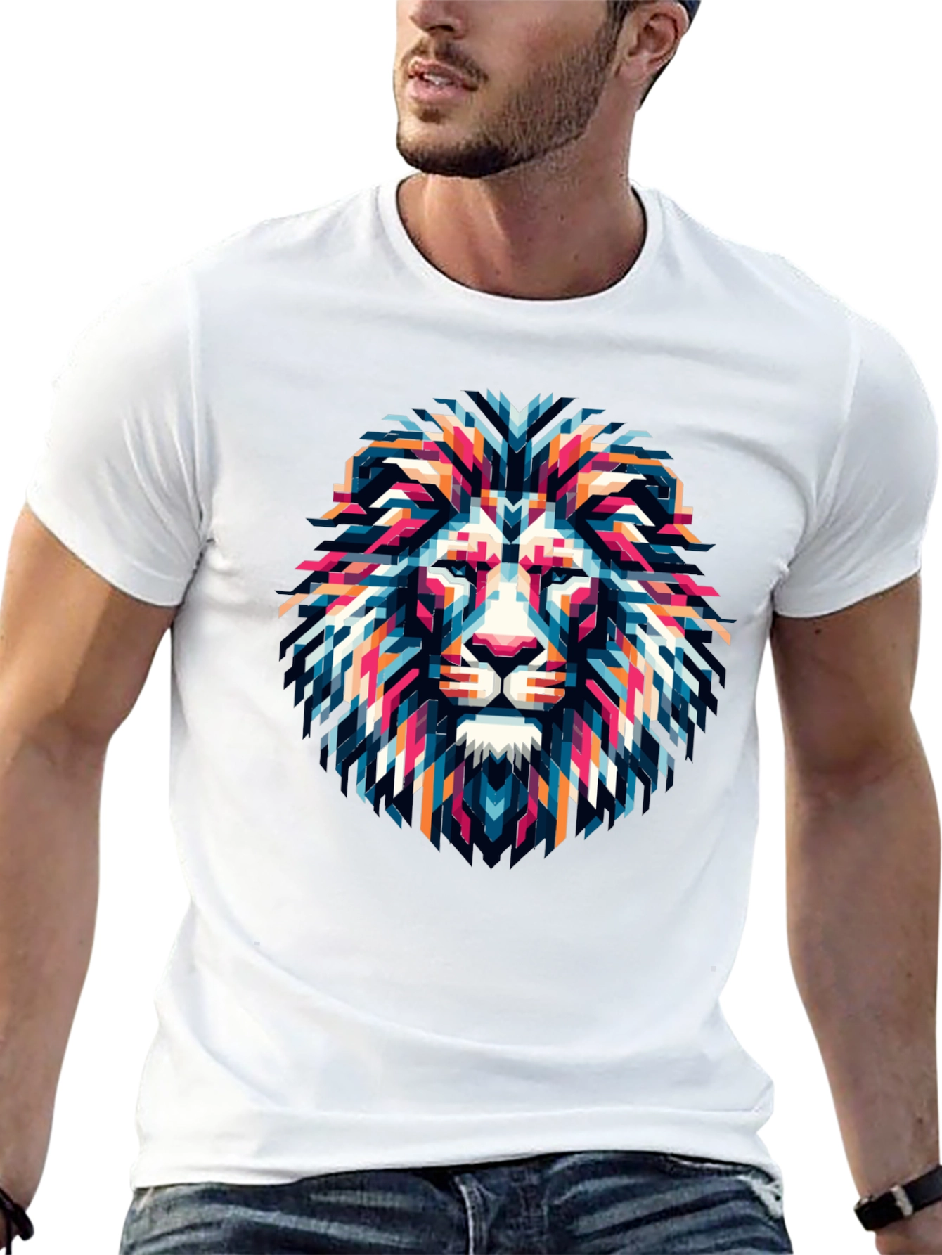 Black Geometric Lion Graphic Tee - Modern Artistic Style view 13