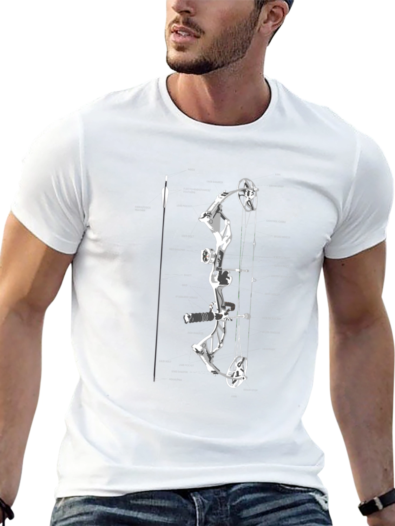 Black Bow Anatomy Graphic T-Shirt | Archery Enthusiast Tee view 13