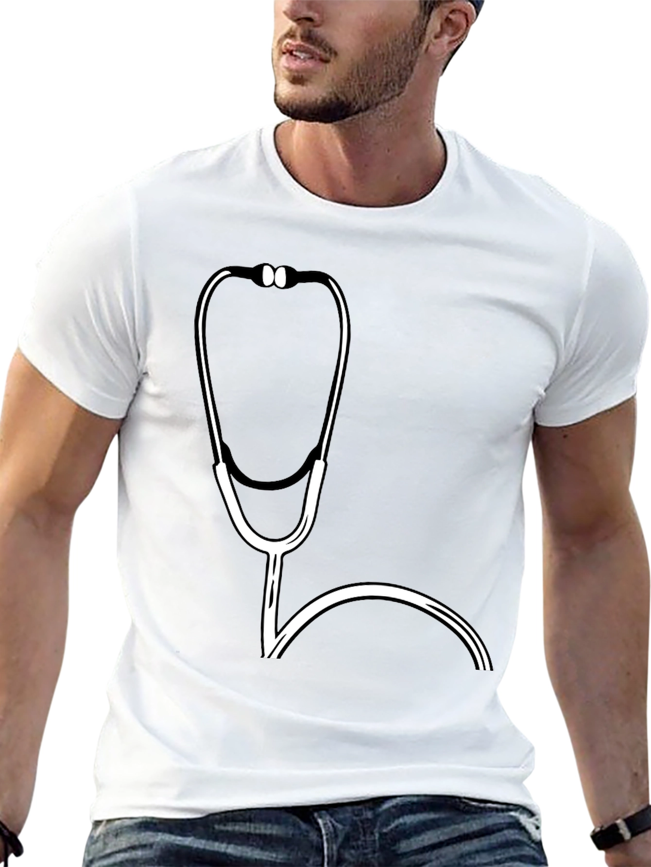 Black Doctor Stethoscope Graphic Tee - Medical Professional T-Shirt view 13