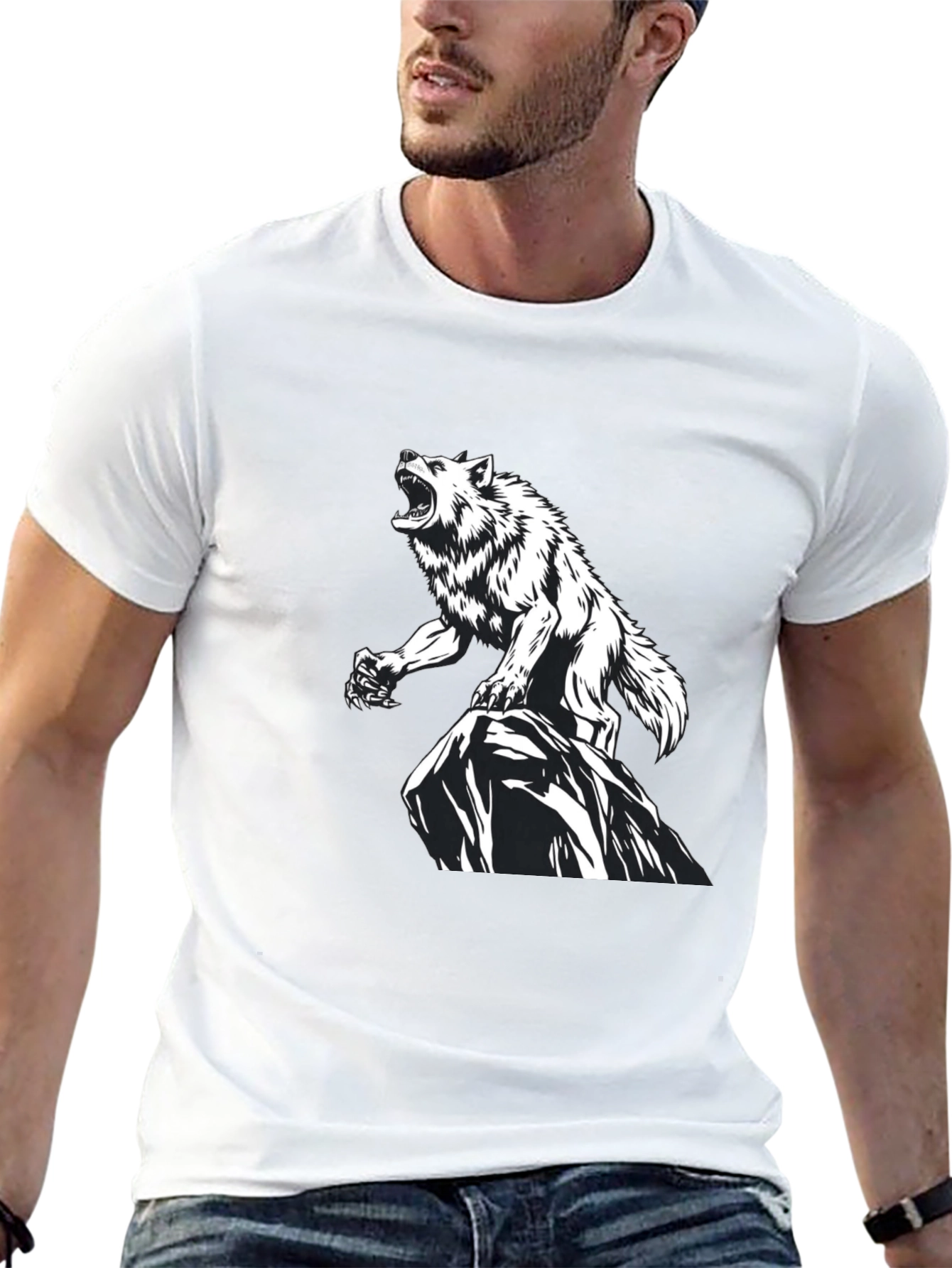 Black Wolf Graphic Print Black T-Shirt view 13