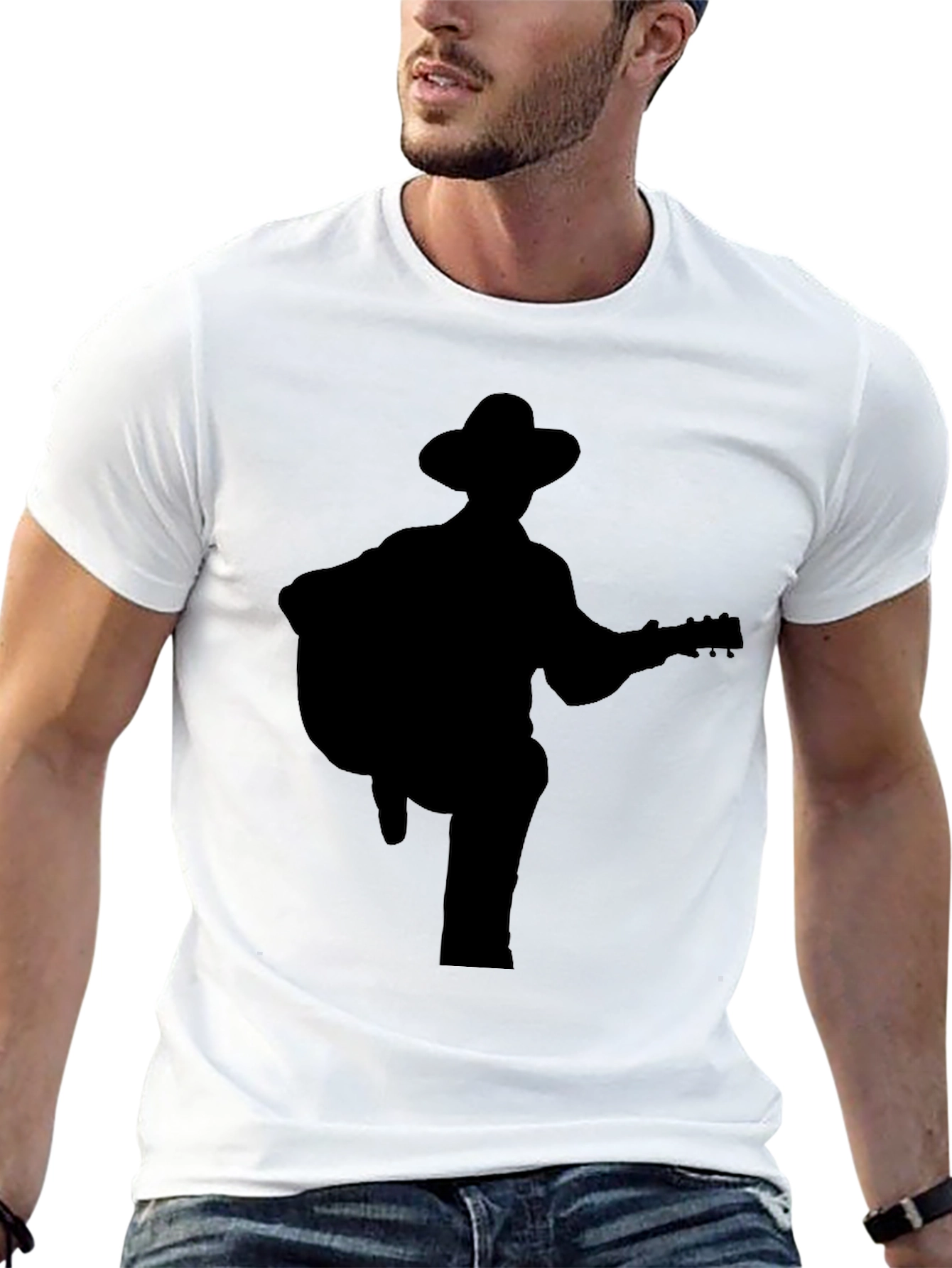 Black Guitar Player Silhouette Tee view 13