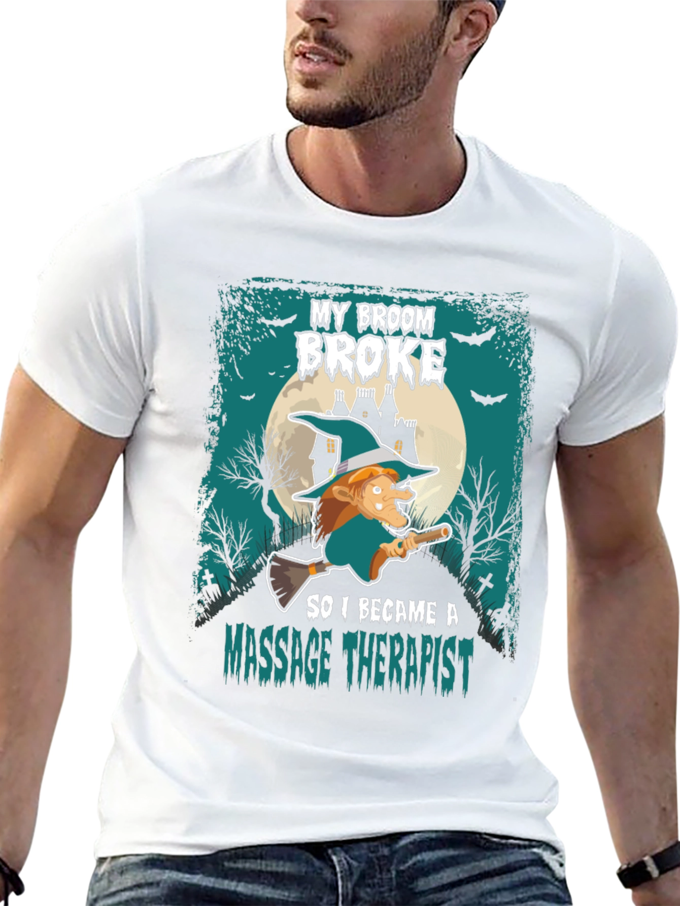 Black Funny Halloween Witch Massage Therapist T-Shirt view 13