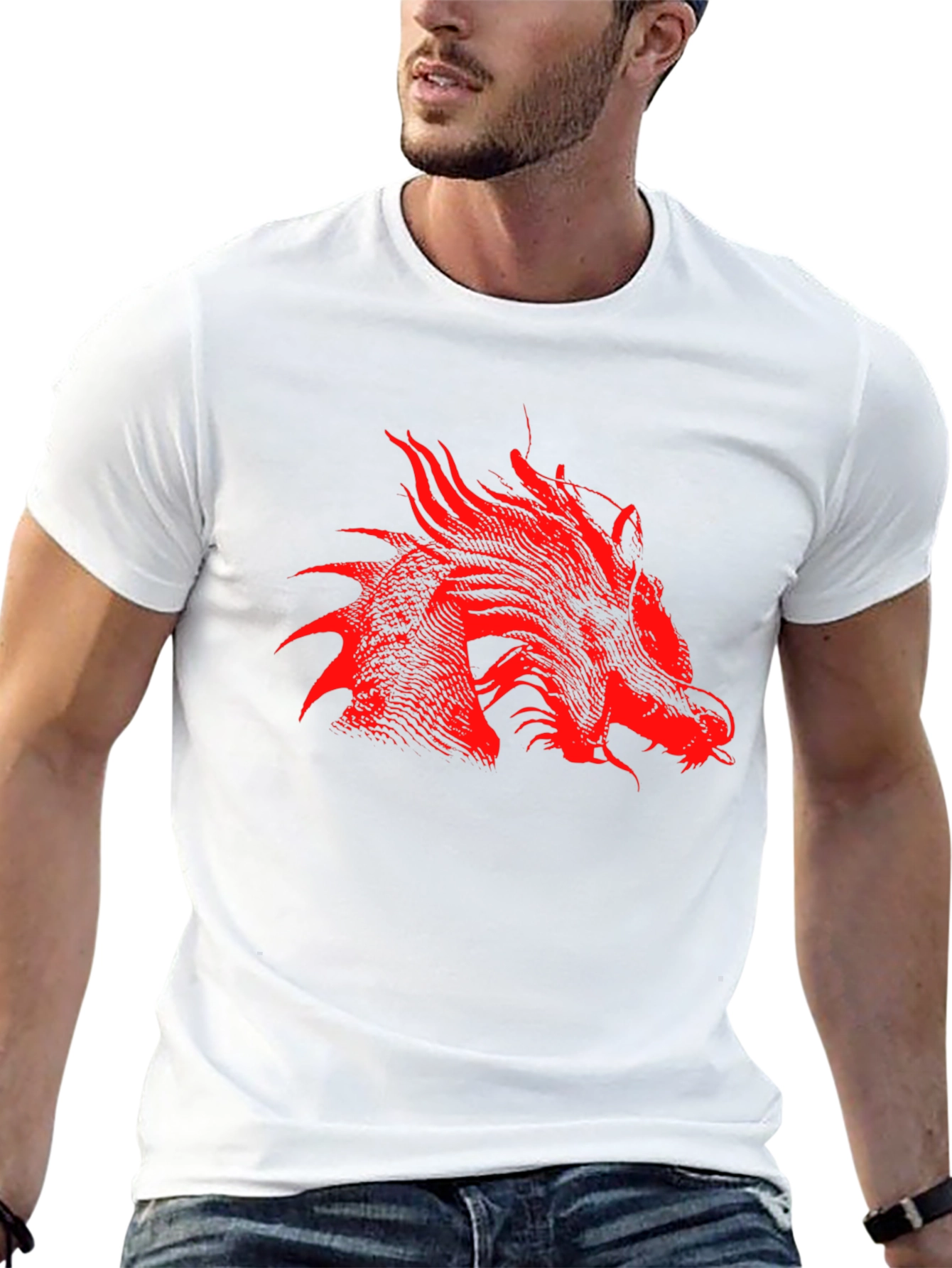 Black Red Dragon Print Black T-Shirt view 13
