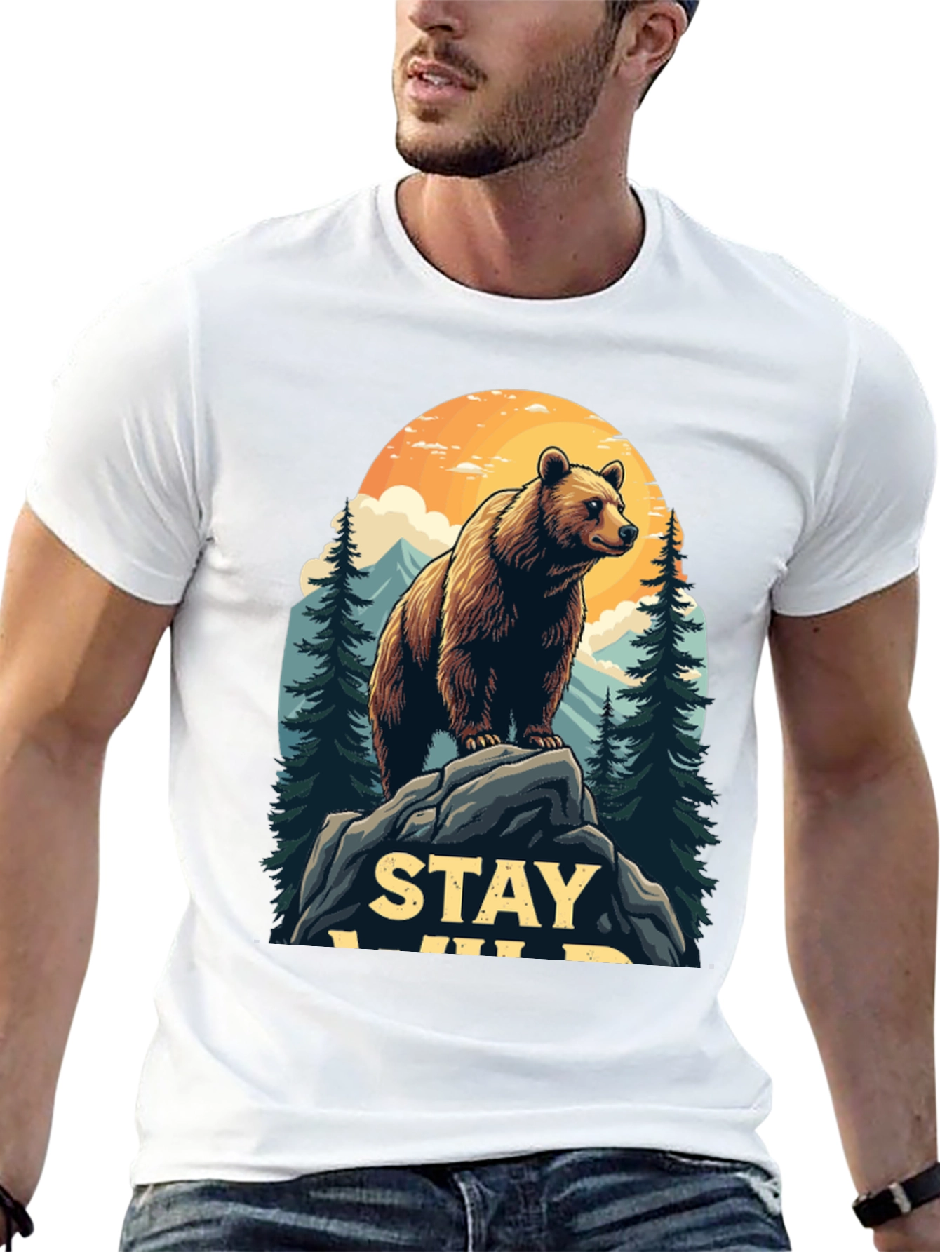 Black Stay Wild Bear Graphic Tee - Men's Black T-Shirt view 13