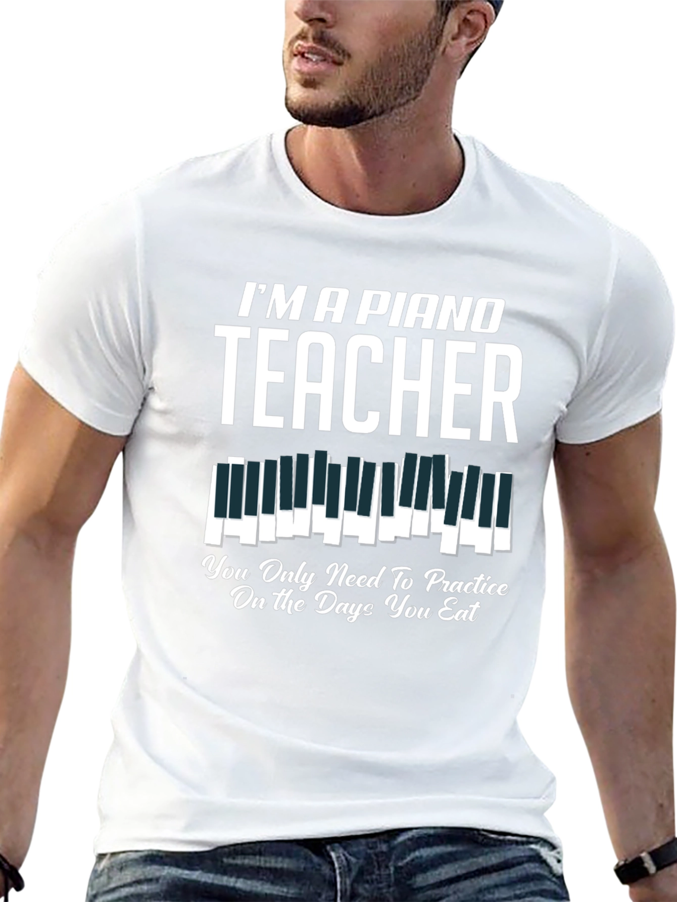 Black I'm a Piano Teacher T-Shirt - Practice on Eating Days view 13