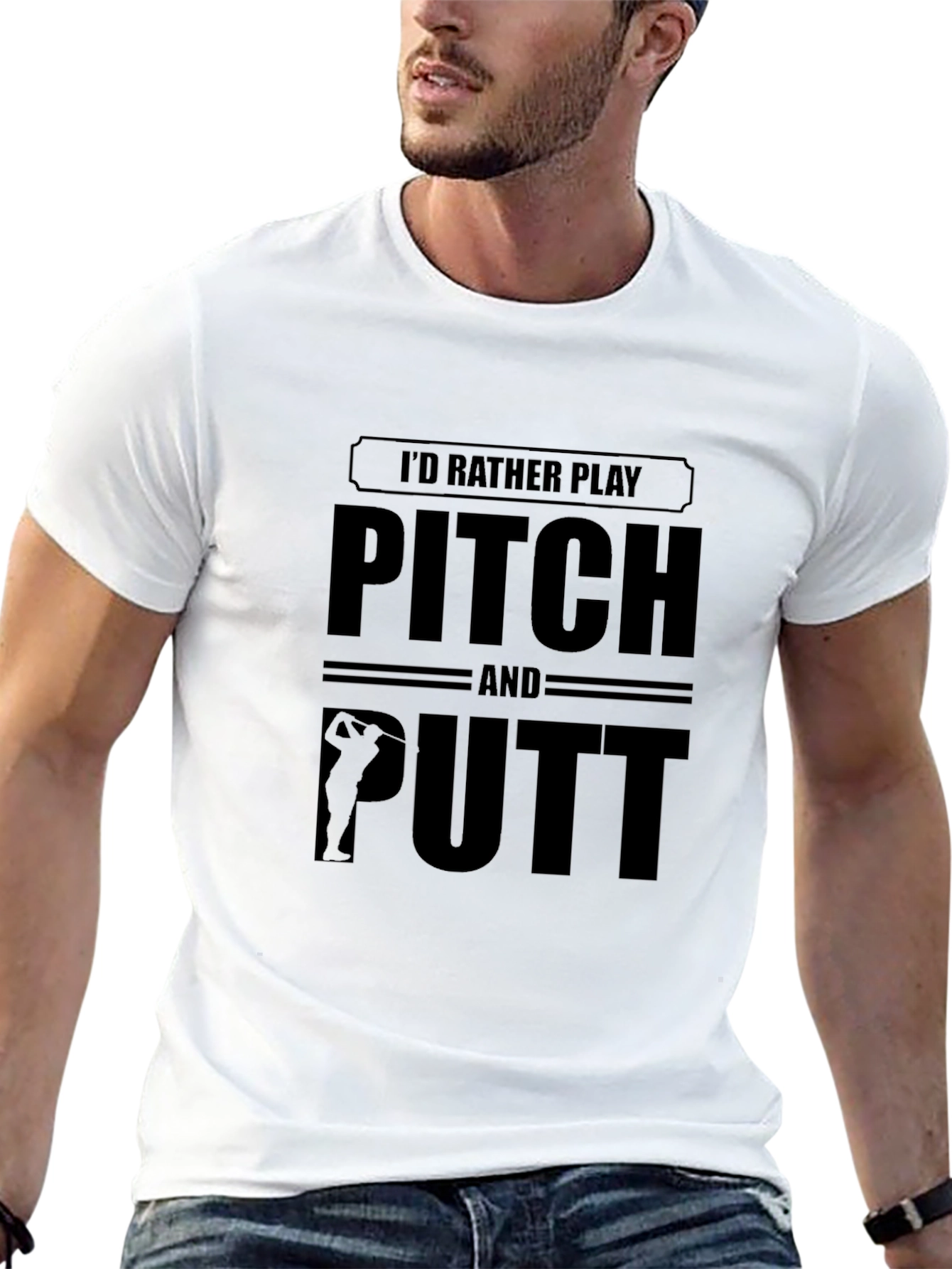 Black Pitch and Putt Black T-Shirt for Golf Lovers view 13