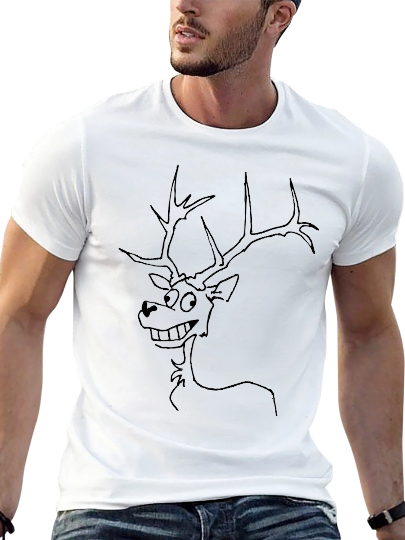 Black Funny Deer Graphic Tee - Black Crew Neck T-Shirt view 13