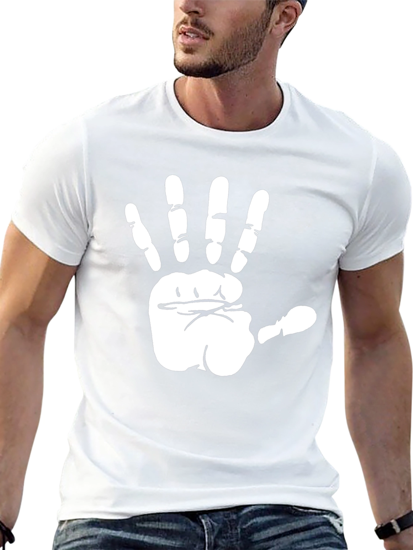 Black Black T-Shirt with White Hand Print Graphic view 13