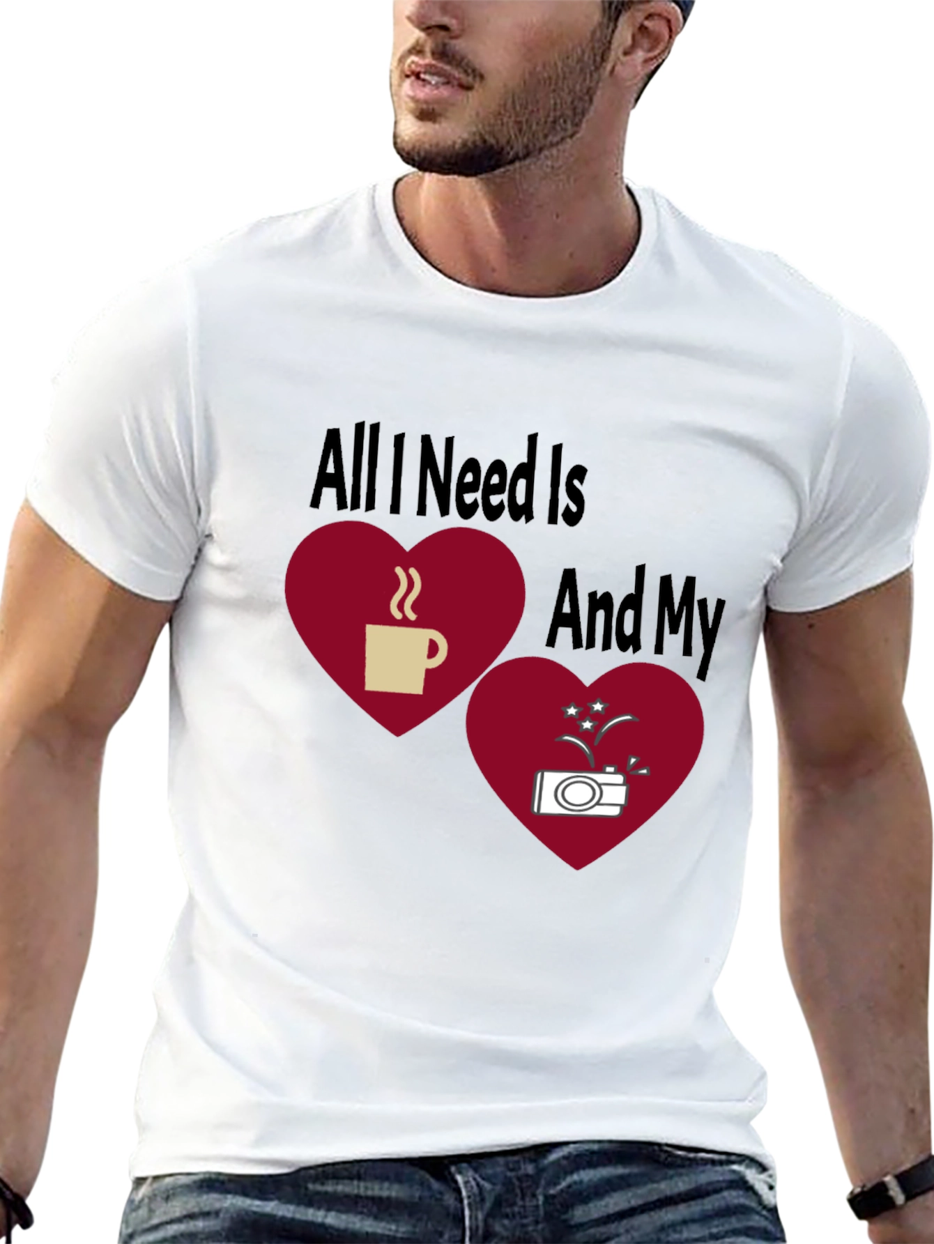 Black Coffee and Camera Heart Graphic T-Shirt view 13