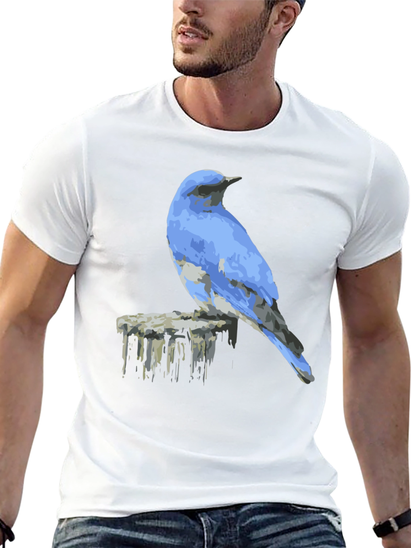 Black Blue Bird on Post Graphic Tee - Black view 13