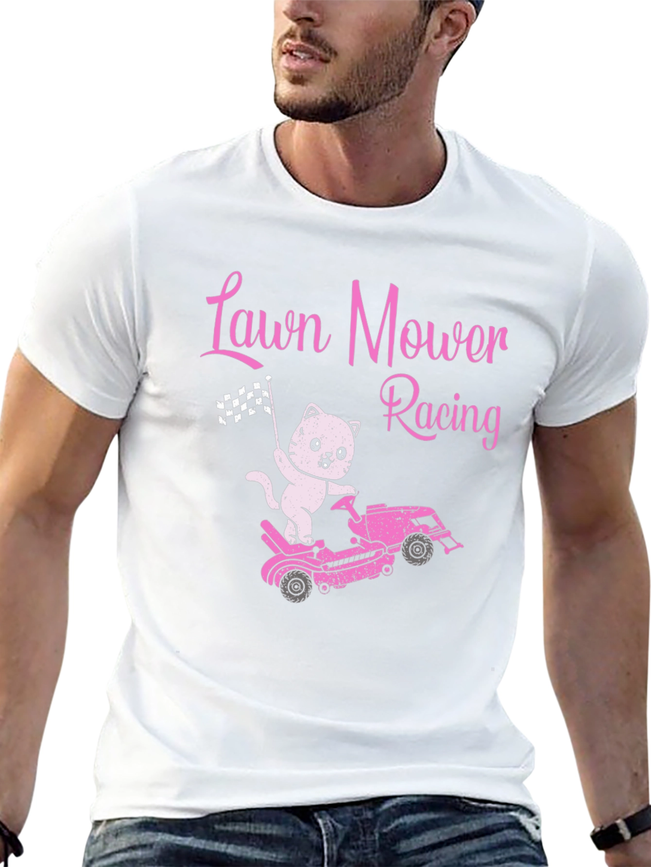 Black Lawn Mower Racing Cat T-Shirt - Fun Graphic Tee view 13