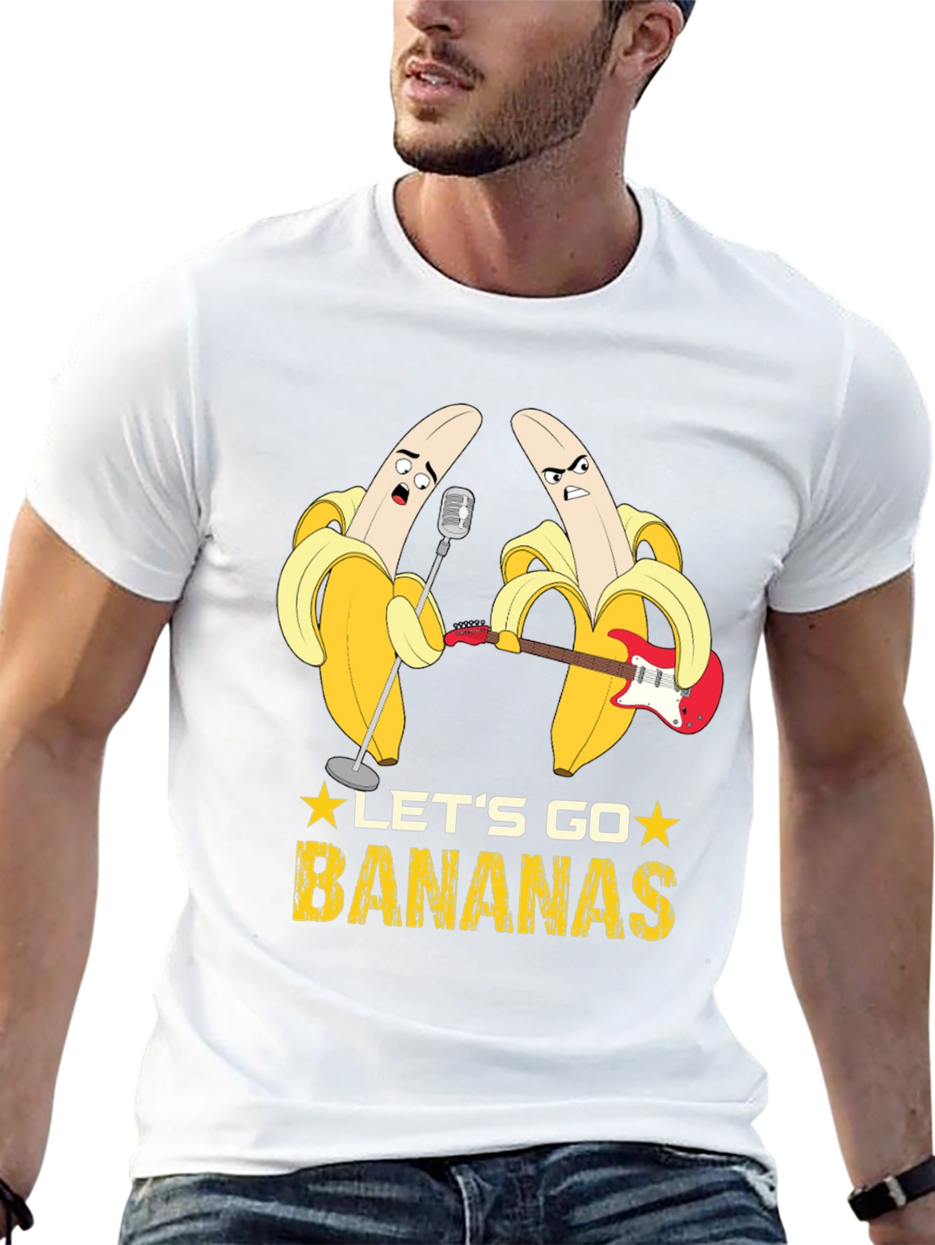Black Let's Go Bananas Funny Music T-Shirt view 13