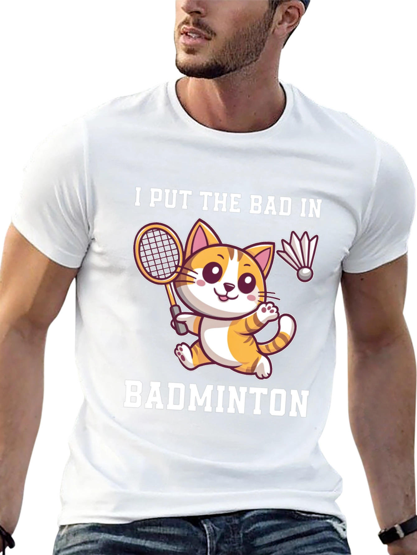 Black Badminton Cat Graphic Tee - Funny Sport Shirt view 13