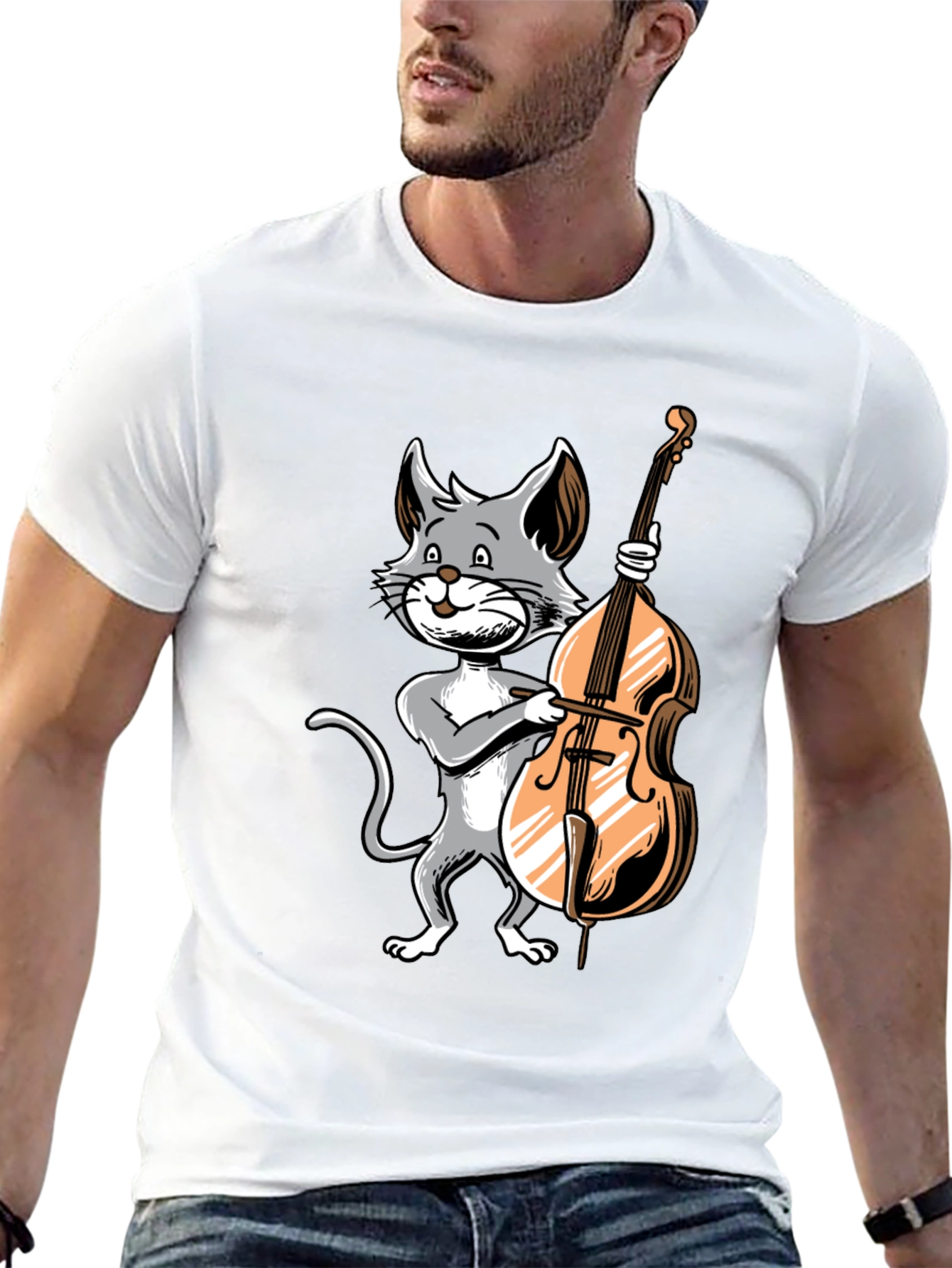 Black Cat Bass Player Graphic T-Shirt view 13