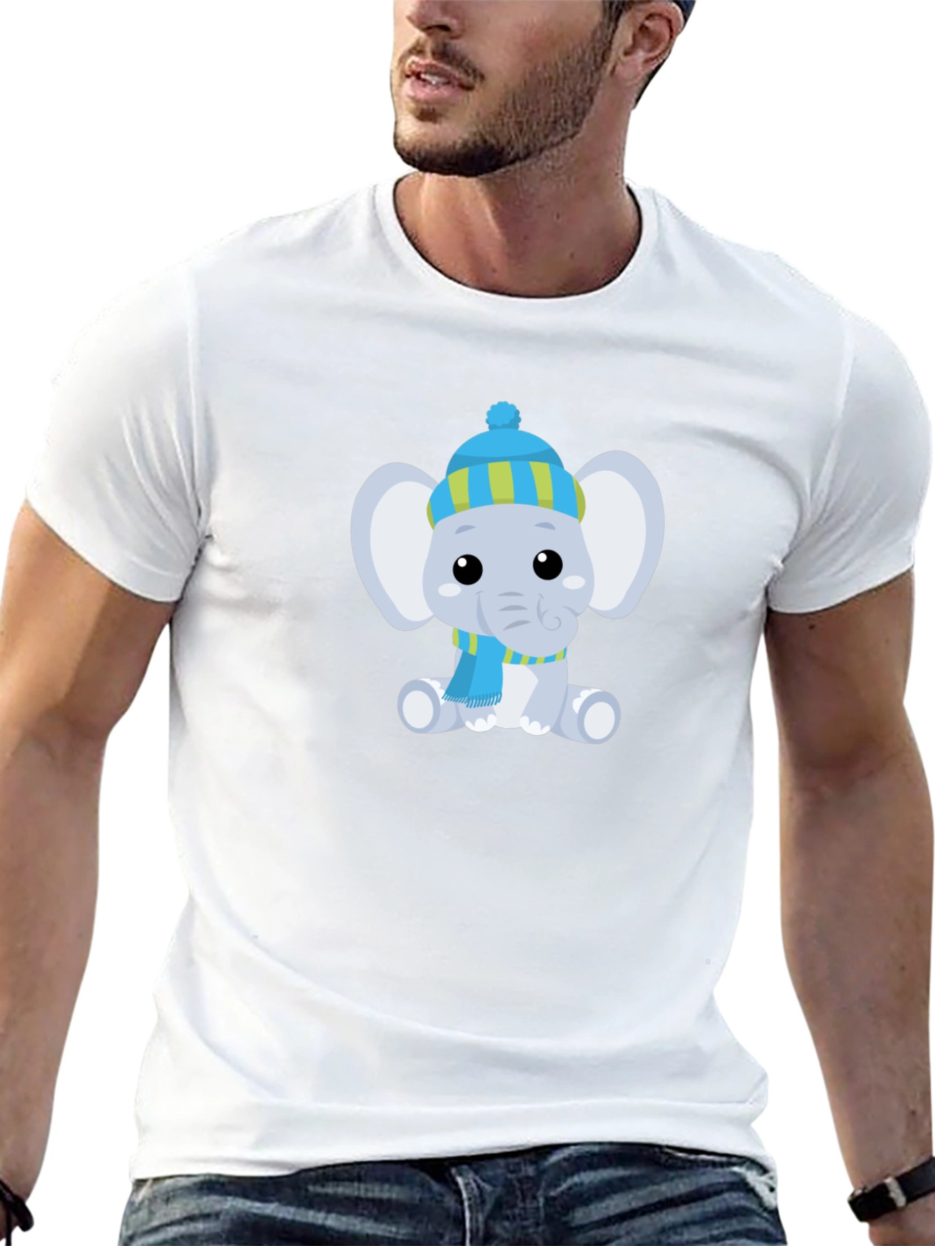 Black Cute Elephant with Hat Graphic Tee view 13
