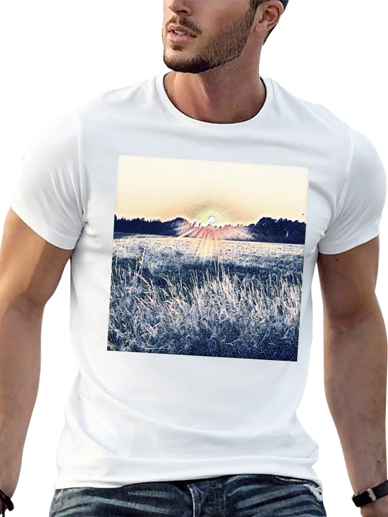 Black Nature Sunrise Graphic T-Shirt - Black view 13
