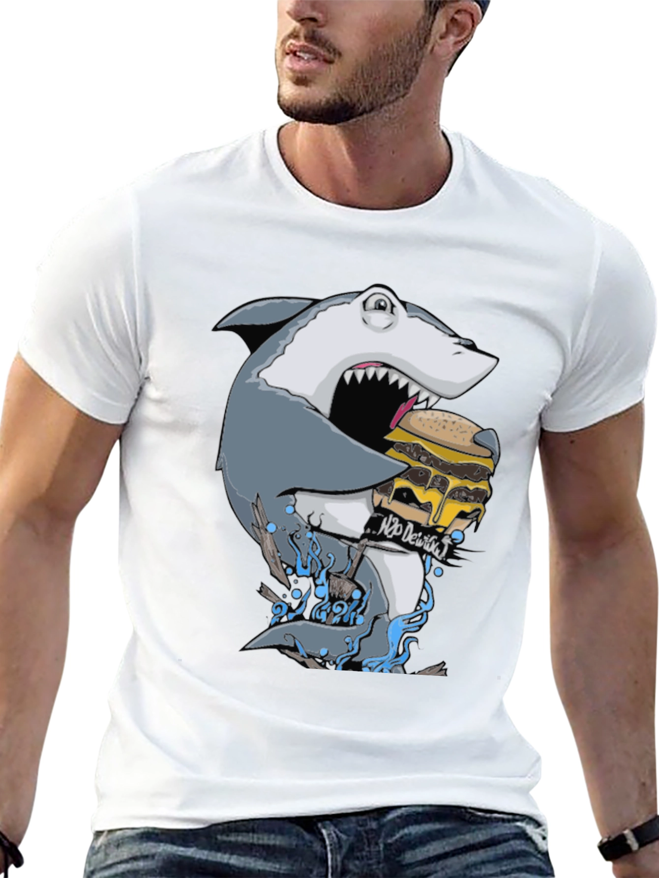Black Shark Burger Graphic Tee - Black Cotton view 13