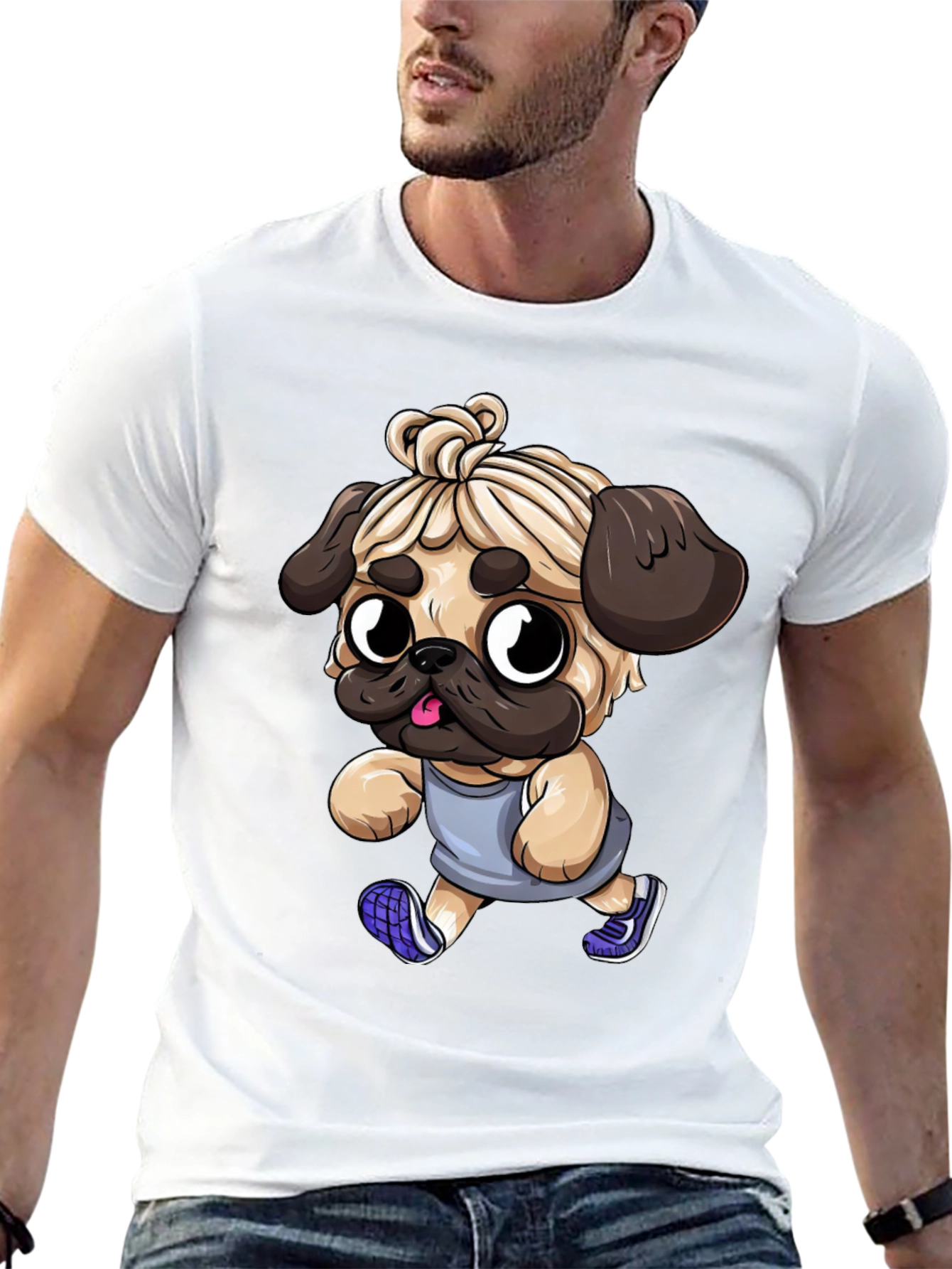 Black Funny Pug Jogger Tee - Men's Black T-Shirt view 13
