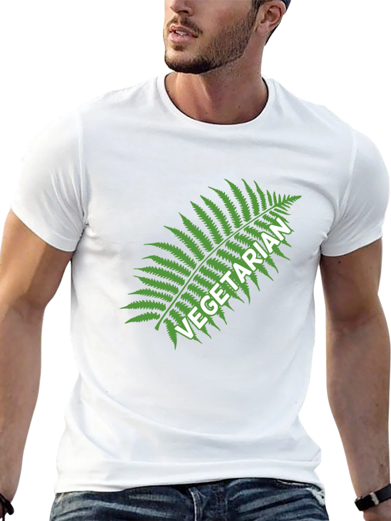 Black Vegetarian Fern Graphic Tee - Black Cotton T-Shirt view 13