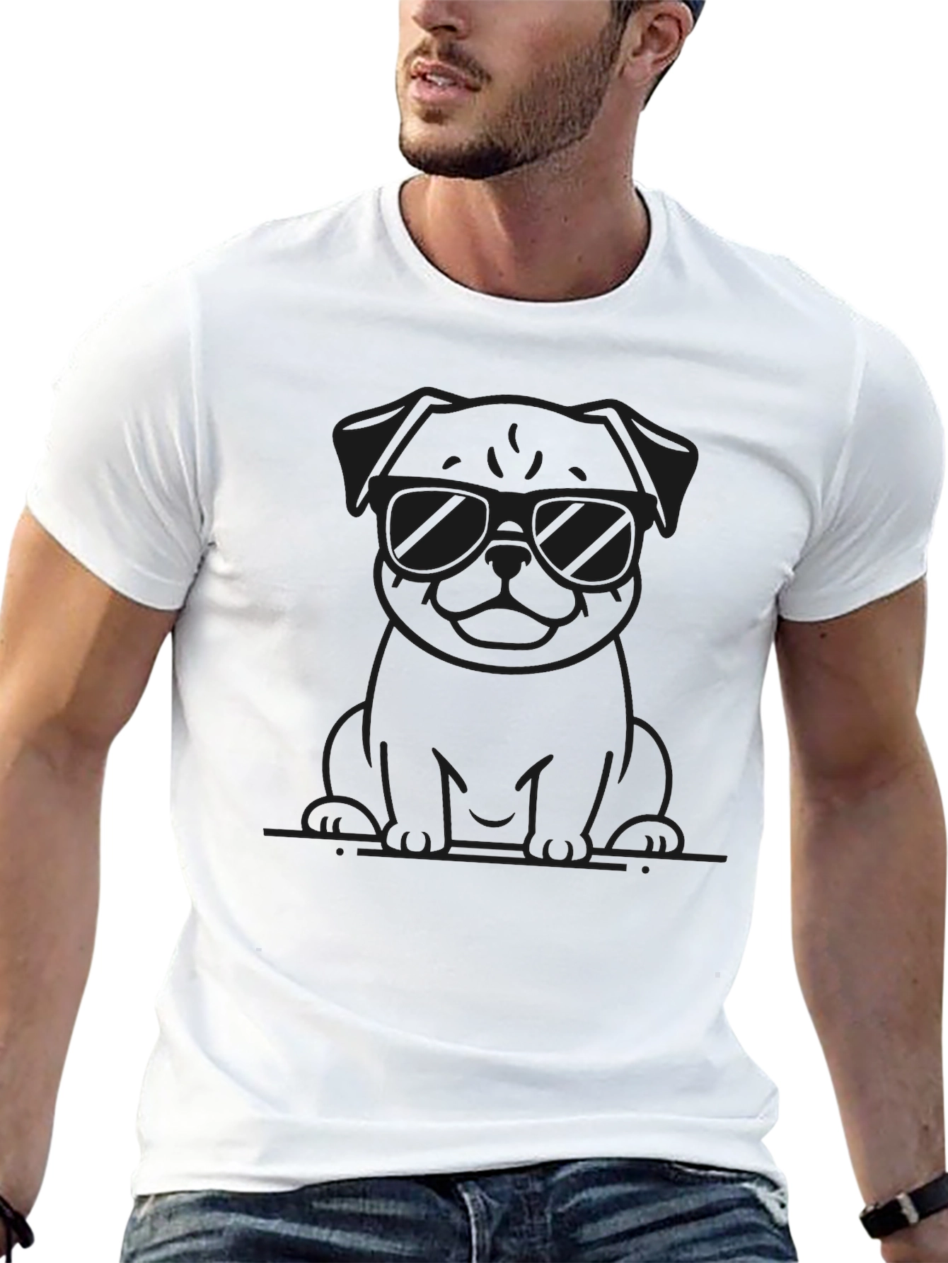 Black Cool Pug in Shades Black T-Shirt view 13