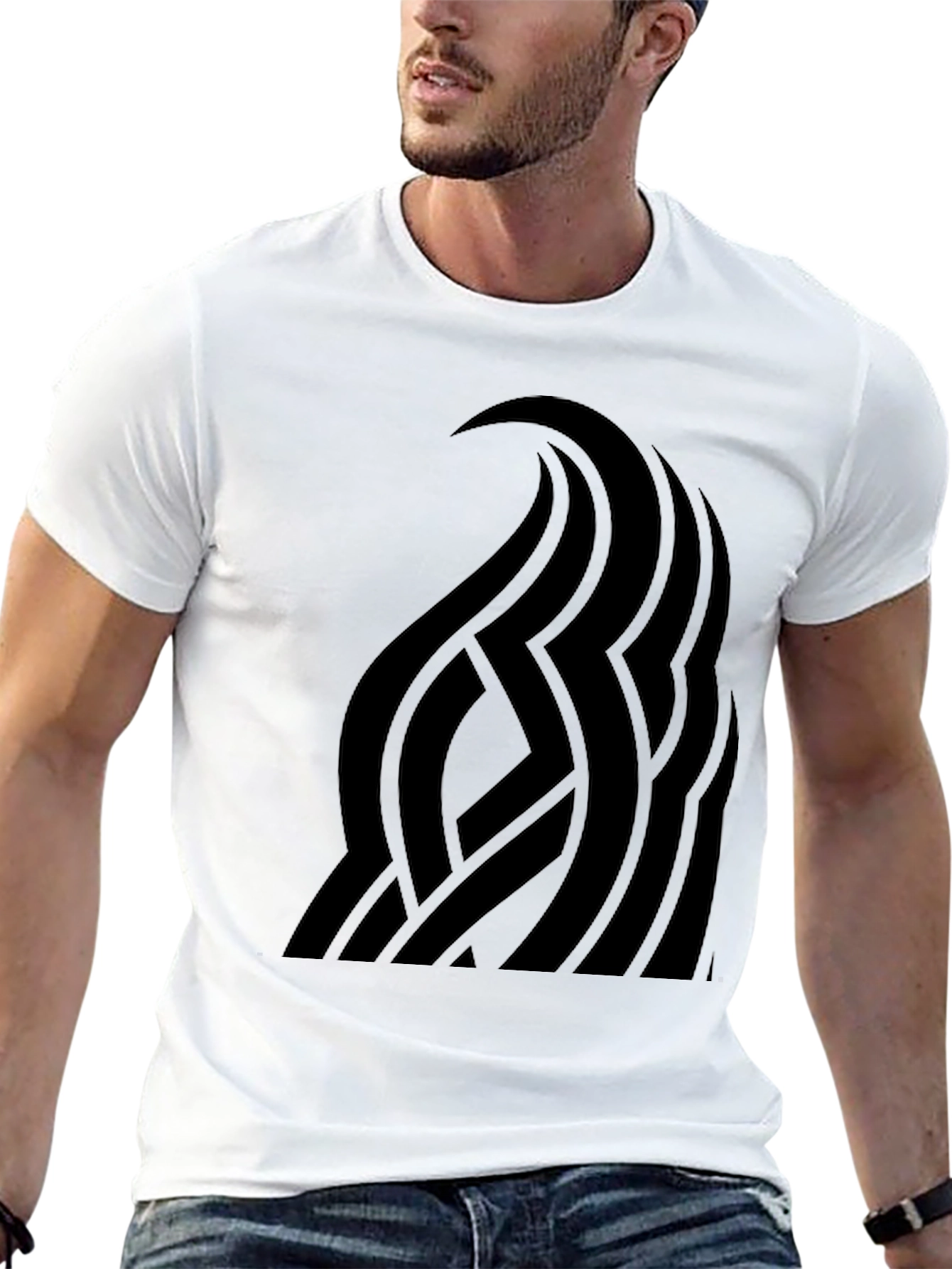 Black Men's Black Graphic Tee - Abstract Wave Design view 13