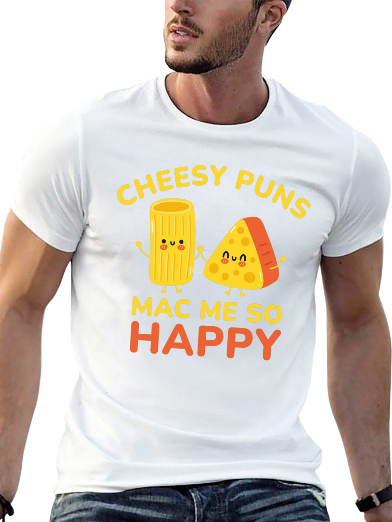 Black Cheesy Puns Mac Me So Happy Graphic T-Shirt view 13
