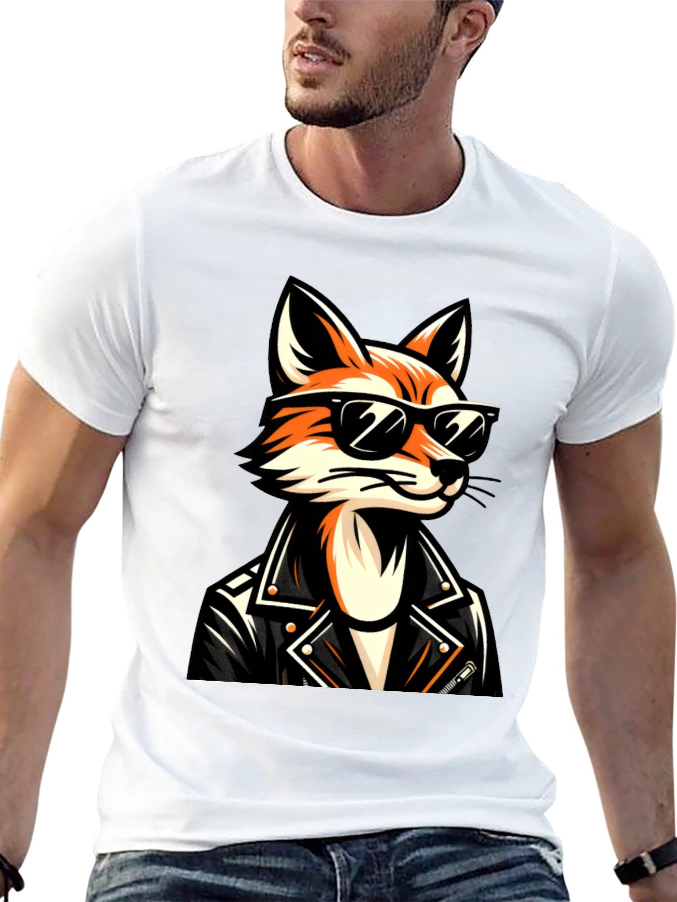 Black Cool Fox Graphic Tee - Black Cotton T-Shirt view 13